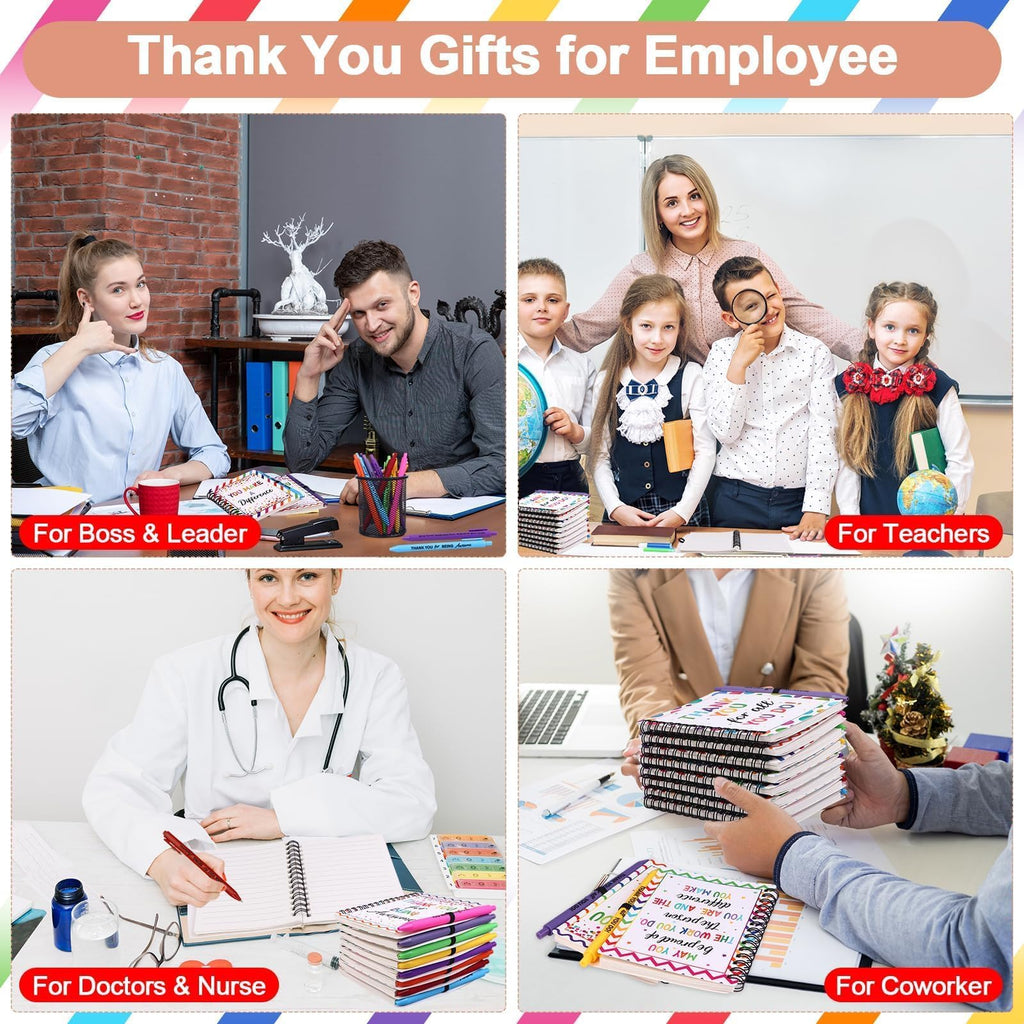 GANGBARU 16 Pcs Employee Appreciation Gifts Bulk Colorful Spiral Notebooks Inspirational Ballpoint Pens Thank You Gifts for Team Coworkers Office Staff Volunteer Assistant