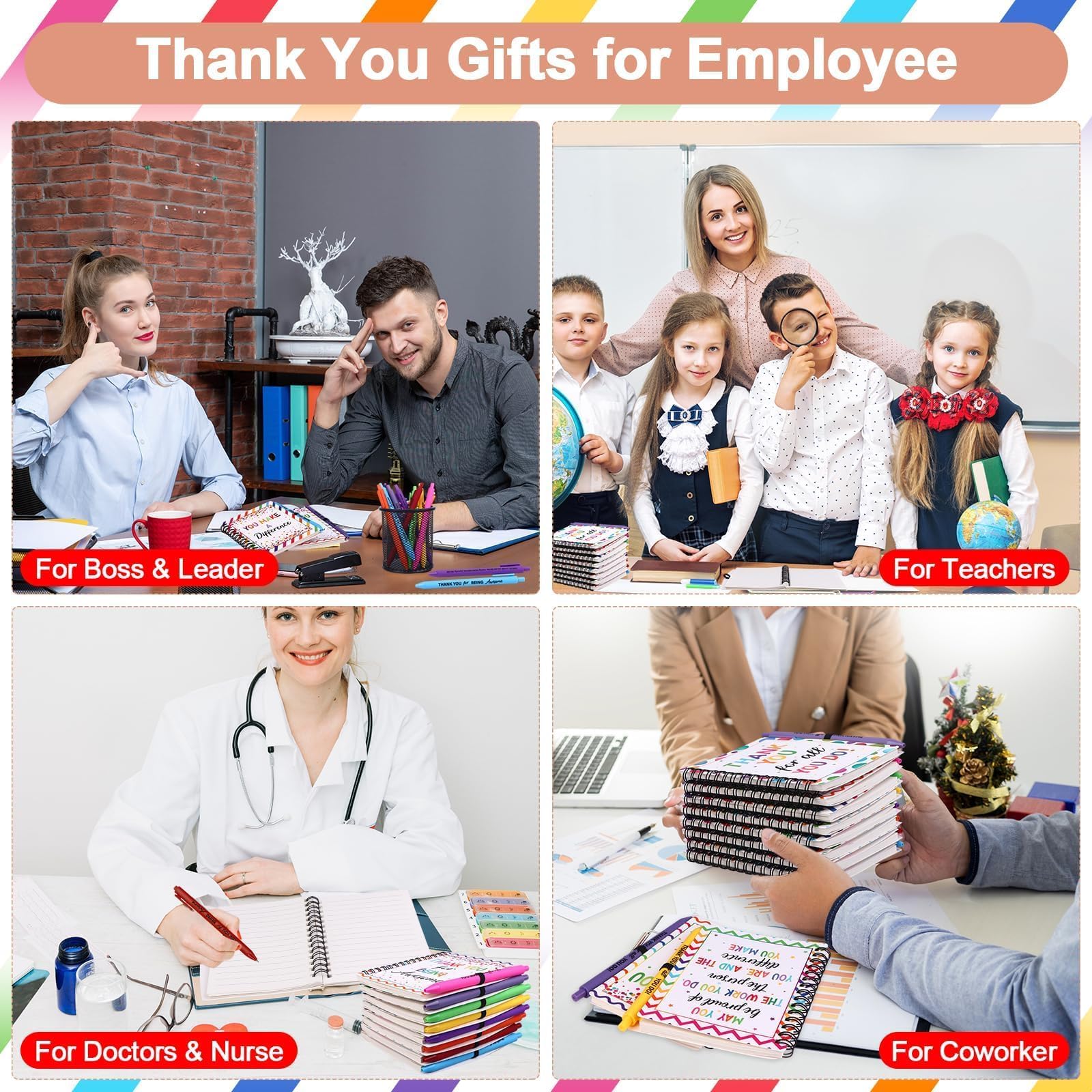 GANGBARU 16 Pcs Employee Appreciation Gifts Bulk Colorful Spiral Notebooks Inspirational Ballpoint Pens Thank You Gifts for Team Coworkers Office Staff Volunteer Assistant
