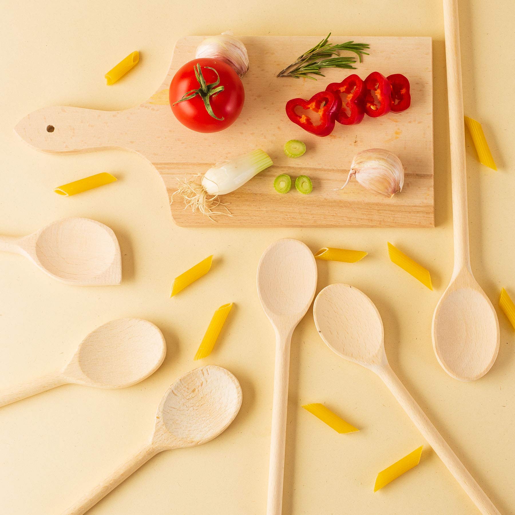 tuuli Kitchen - 6-Piece Wooden Spoons Cooking Utensils Set, Specially Designed Solid Beechwood Kitchen Spoons, Durable Wooden Utensils for Everyday Use