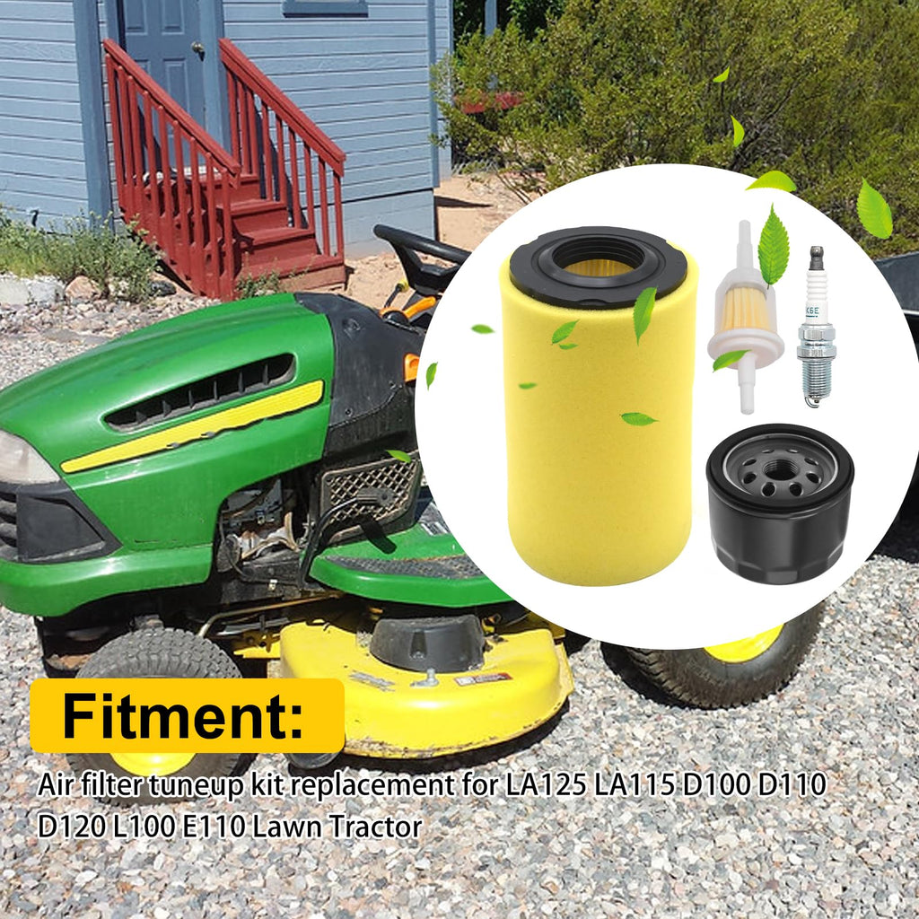 Hoypeyfiy Replaces LA125 Air Filter Tune Up Maintenance Service Kit replacement for John Deere LA115 D100 D110 D120 L100 E110 Lawn Tractor