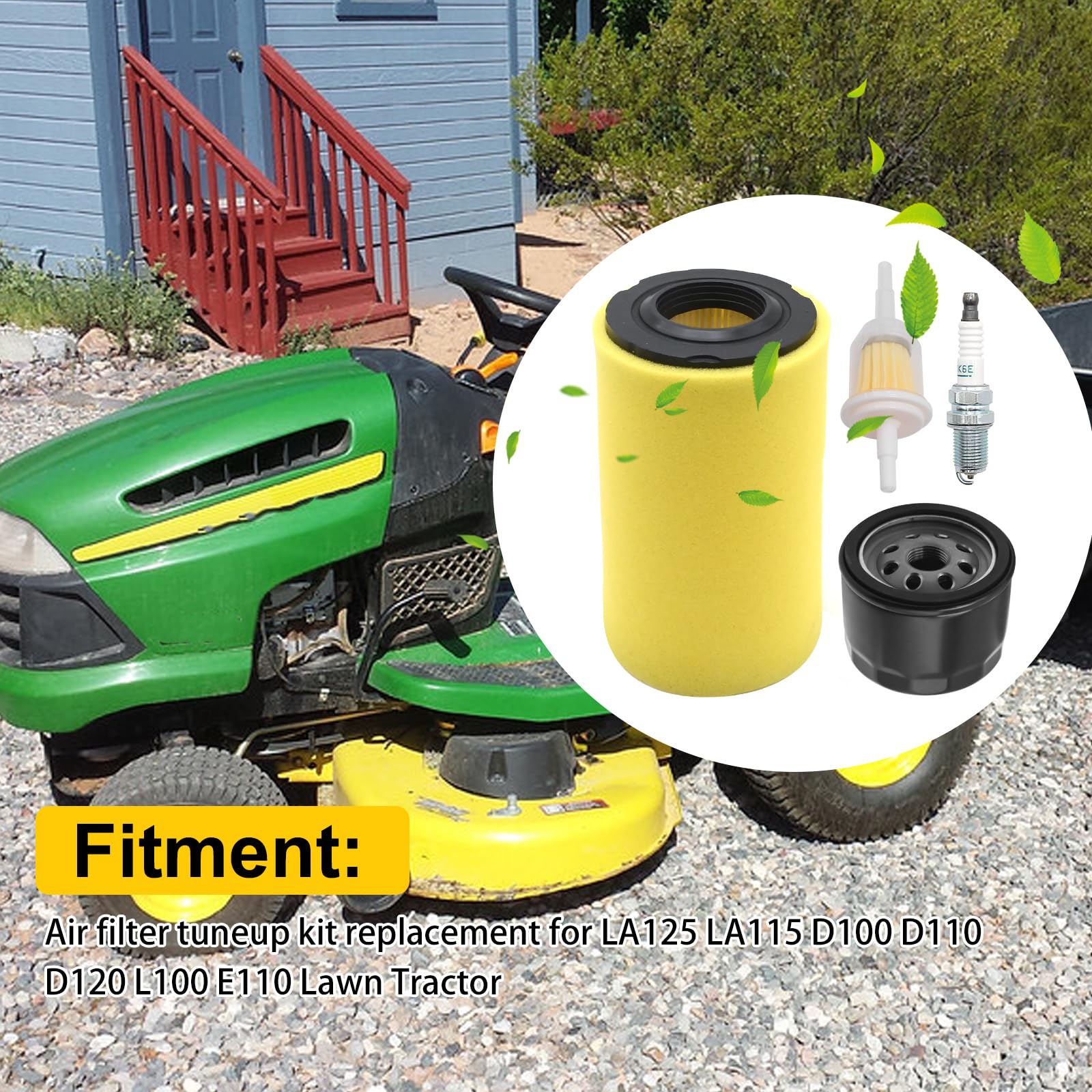 Hoypeyfiy Replaces LA125 Air Filter Tune Up Maintenance Service Kit replacement for John Deere LA115 D100 D110 D120 L100 E110 Lawn Tractor