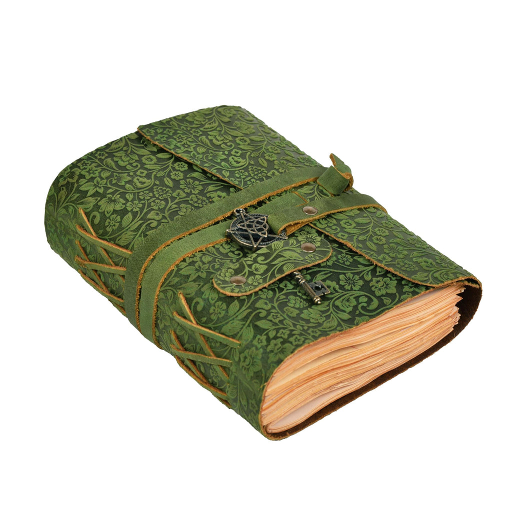 LEATHER VILLAGE Handmade Leather Bound Journal for Women- Green | 7"X5" Medium | 260 Pages Blank of Vintage Paper Writing, Sketchbook, Notebook