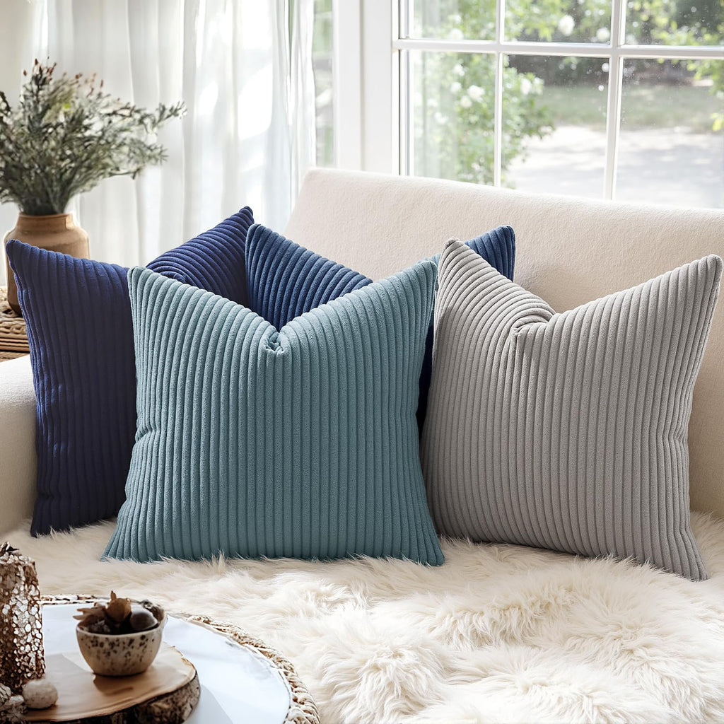 MIULEE Pack of 2 Corduroy Soft Soild Decorative Square Throw Pillow Covers Cushion Cases Pillow Cases for Couch Sofa Bedroom Car 18 x 18 Inch 45 x 45 cm, Navy Blue