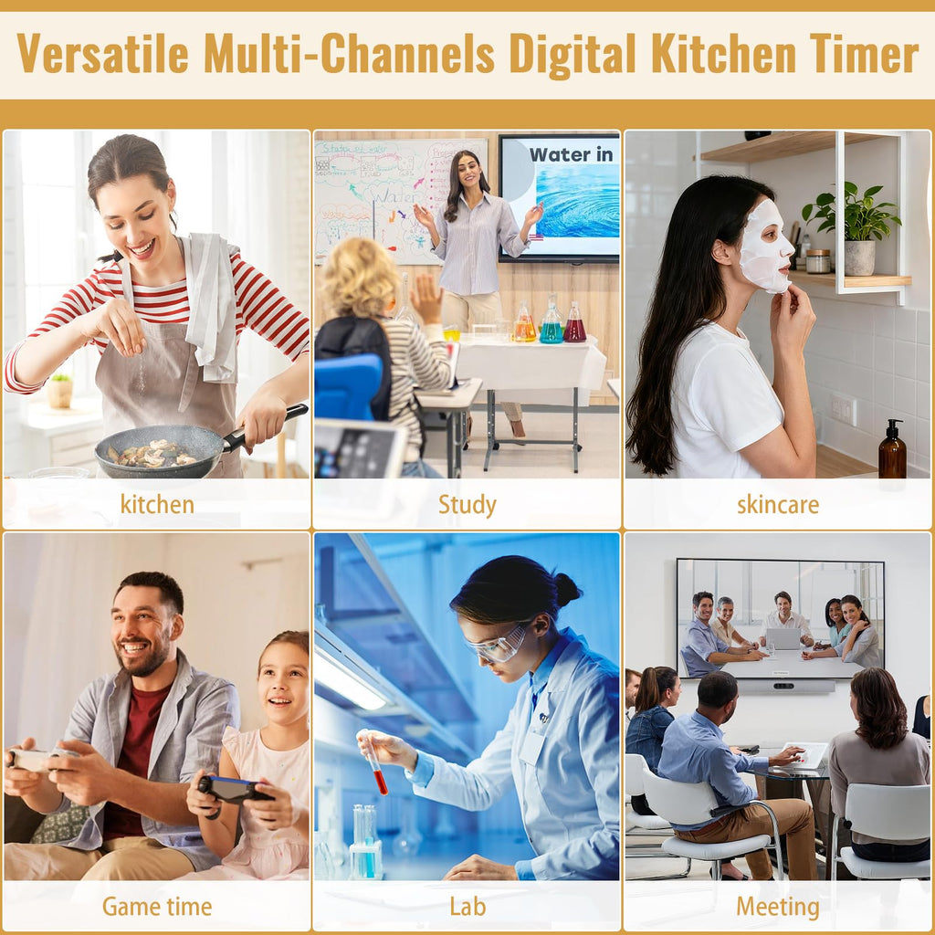 MOSTRUST Digital Dual Kitchen Timer, 4 Channels Independent Countdown Timer, Large Display, On/Off, Loud Volume Alarm and Flashing Light with Magnetic Back, Stand, Battery Included (White)