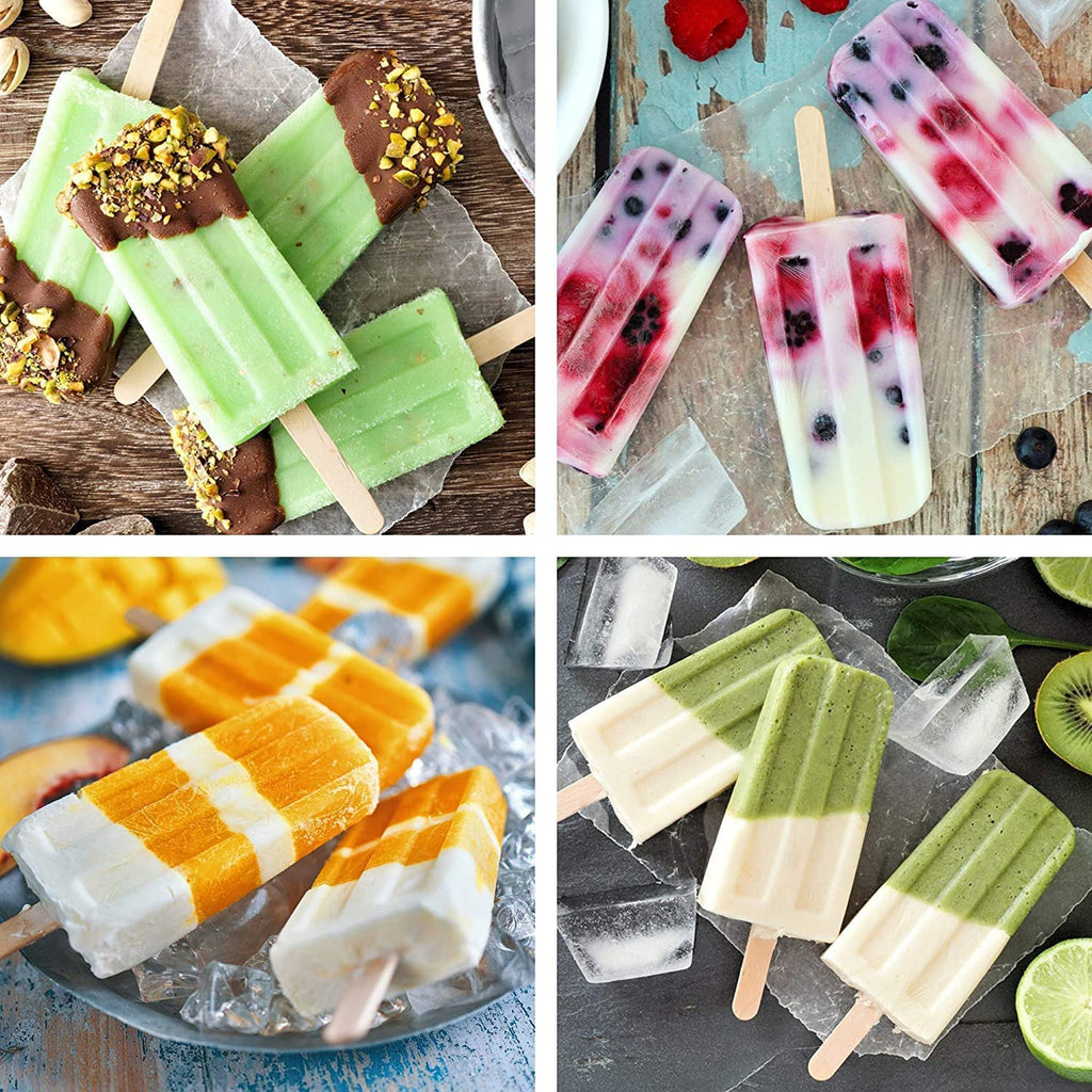 Popsicle Molds, BPA Free Food Grade Silicone, Frozen Popsicle Mold, Ice Pop Cream Maker, 10-Cavity Popsicle Maker Molds, Includ 50 Wooden Sticks & Cleaning Brush& Funnel & 100 Popsicle Bags, Red