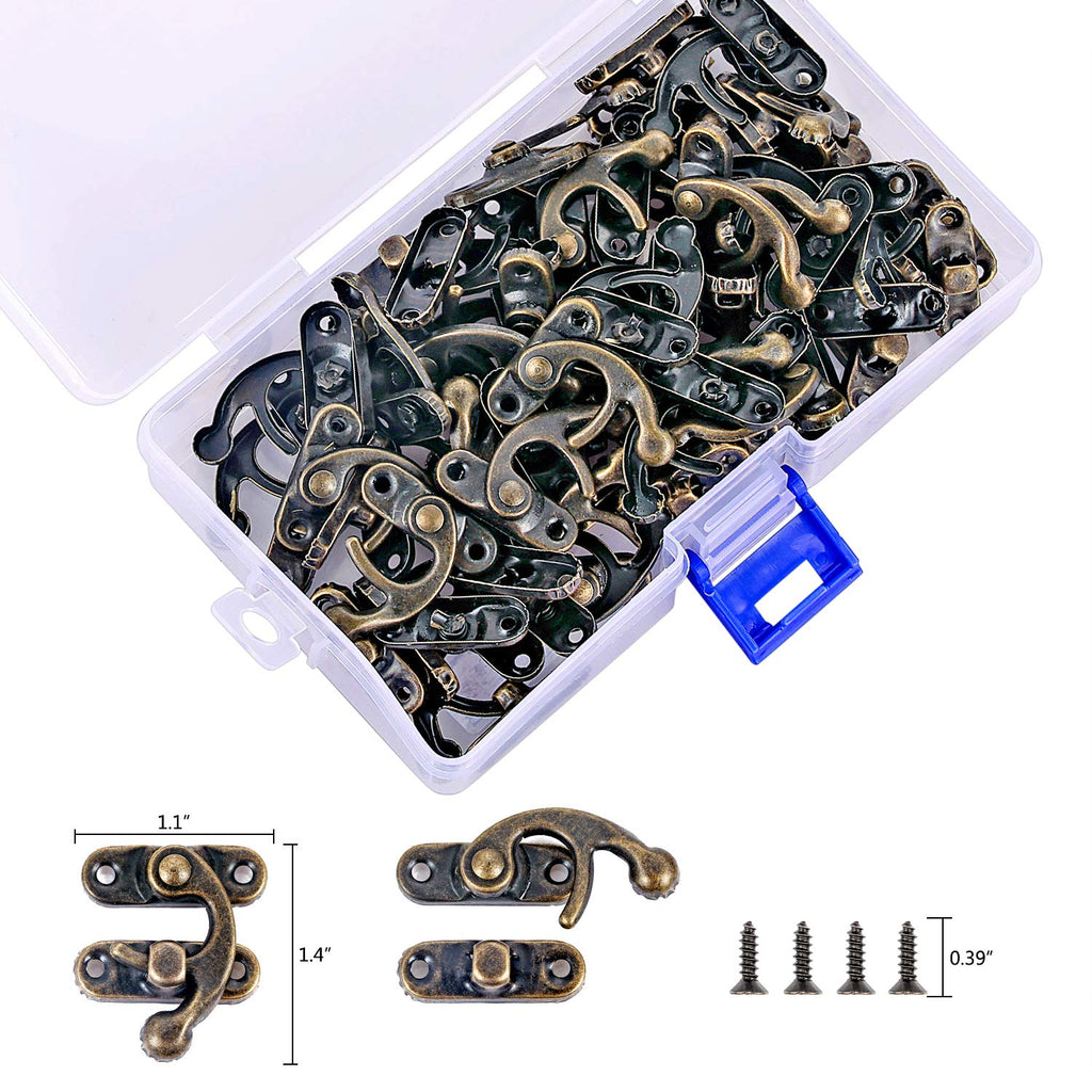 PGMJ 80 Pieces Jewelry Box Hardware Bronze Tone Antique Right Latch Hook Hasp Horn Lock Wood Jewelry Box Latch Hook Clasp and 320 Replacement Screws (Right Latch Buckle) (160, Bronze)