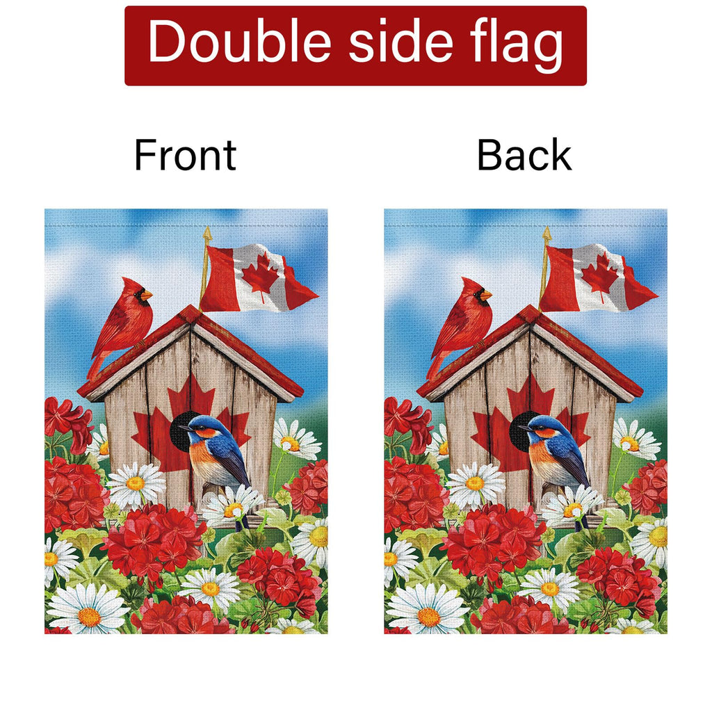 Louise Maelys Canada Day Garden Flag 28x40 Double Sided, Burlap Small Patriotic Bird House Floral Welcome Patriotic Canadian Outside Outdoor Yard Porch Lawn Decor (Only Flag)