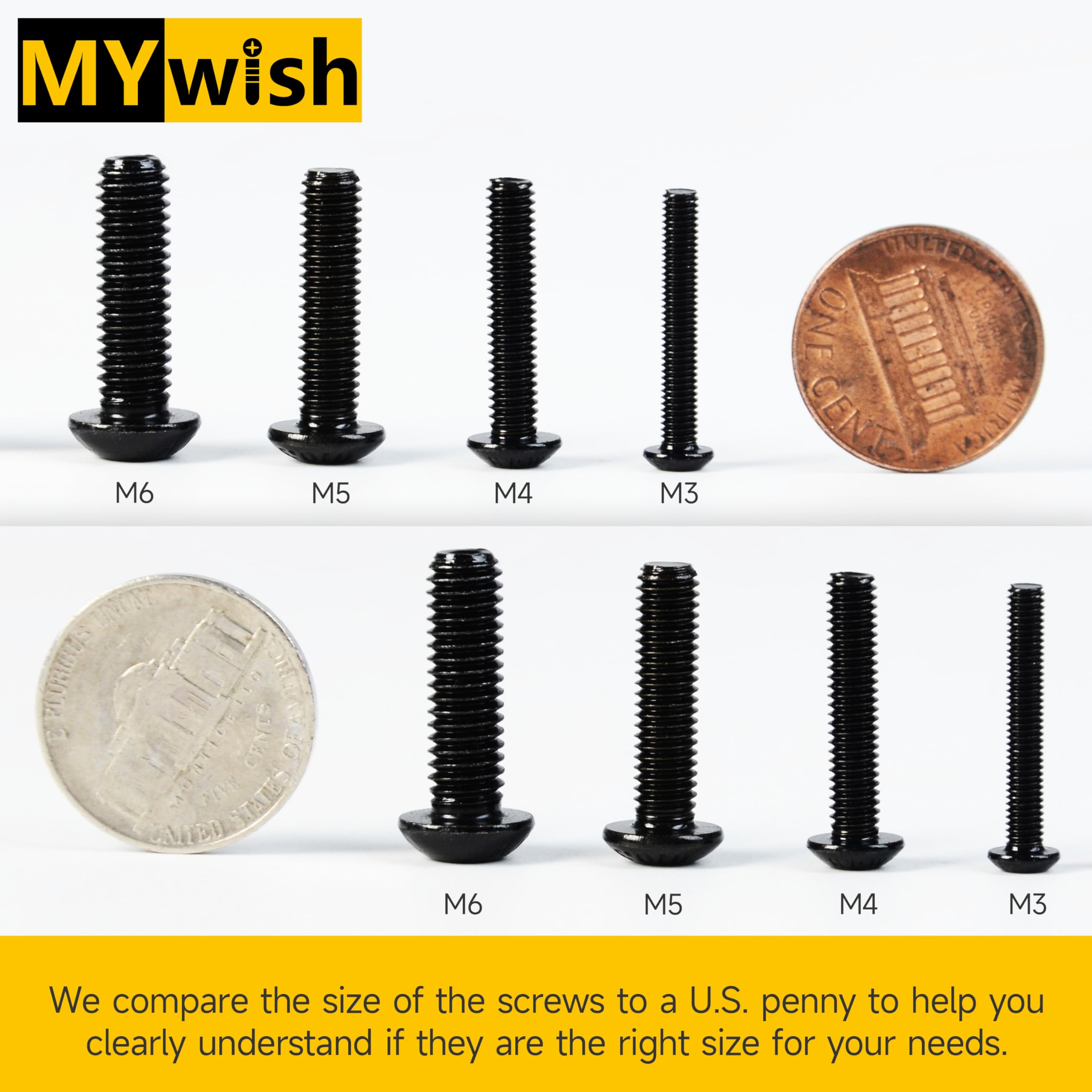 420Pcs M5 Nuts and Bolts, M5 Screws x8mm/12mm/16mm/20mm/25mm/30mm, Metric Screw Assortment 10.9 Grade Alloy Steel, Hex Button Head Cap Metric Screws, Flat Washers/Nuts/Hex Wrenches Black by Mywish