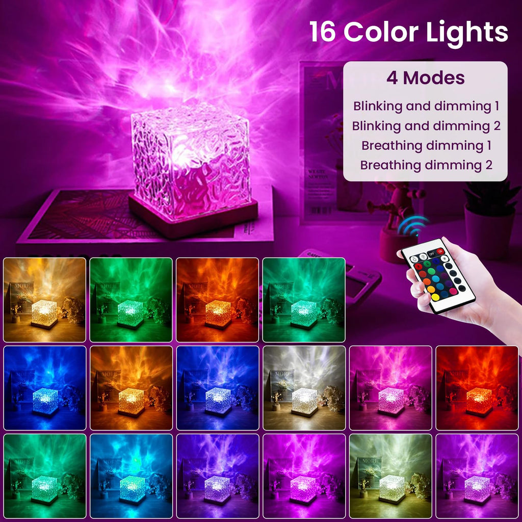 Ocean Wave Projector Light,16 Colors Gradual Water Cube with Remote Control, 3D Water Ripple Romantic Ambient Lighting for Kids Adults,Ocean Wave Night Light for Bedroom