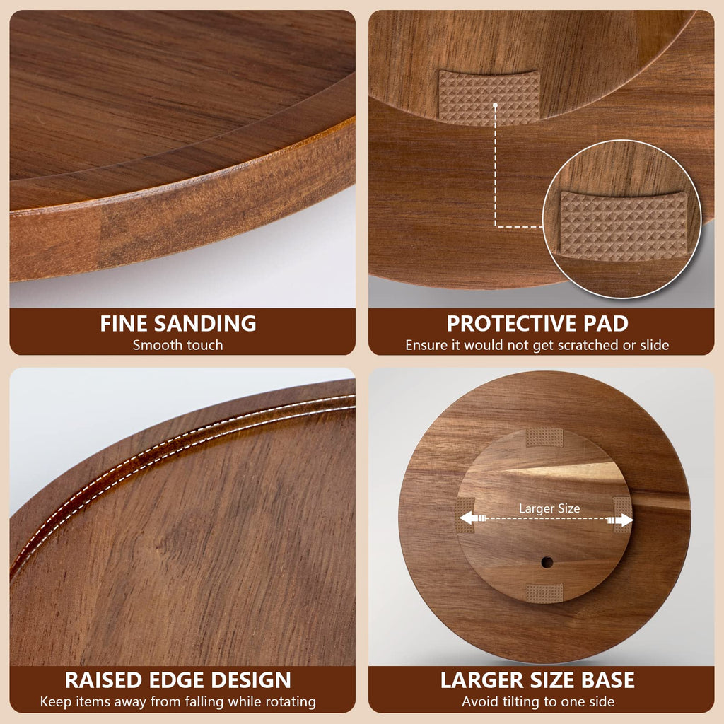 ANBOXIT Lazy Susan Cabinet Organizer, 12 Inch Wooden Lazy Susan Turntable, Acacia Wood Turntable Kitchen Spice Rack (1 Pack)