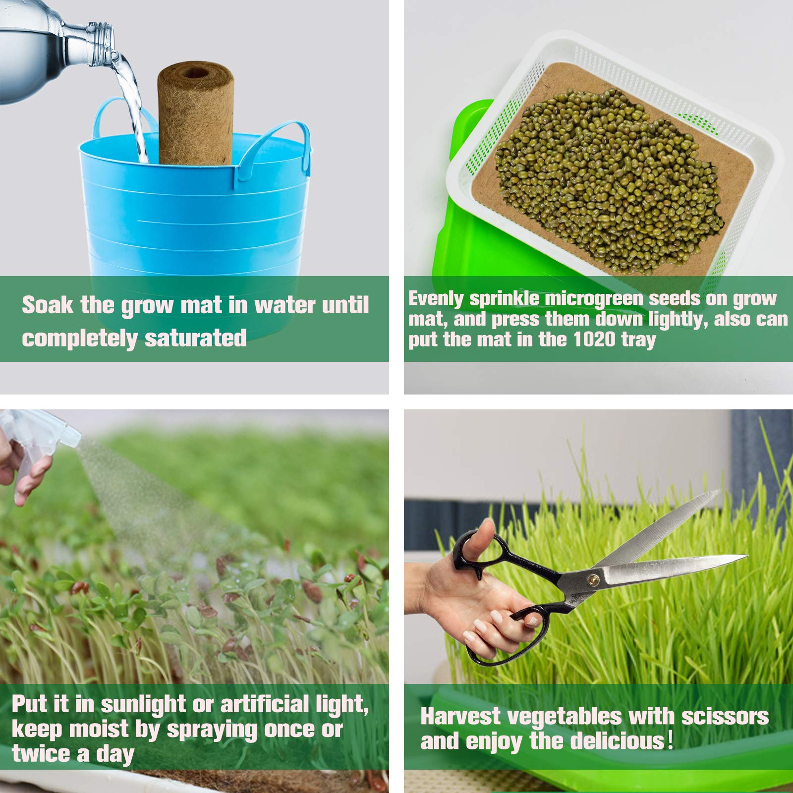 Halatool 10PCS Jute Plant Hemp Fiber Grow Mat for Microgreens 10" X 20" Hydroponic Grow Pads Sprouting Kit for 1020 Growing Trays Indoor Wheatgrass Sprouts Organic Production