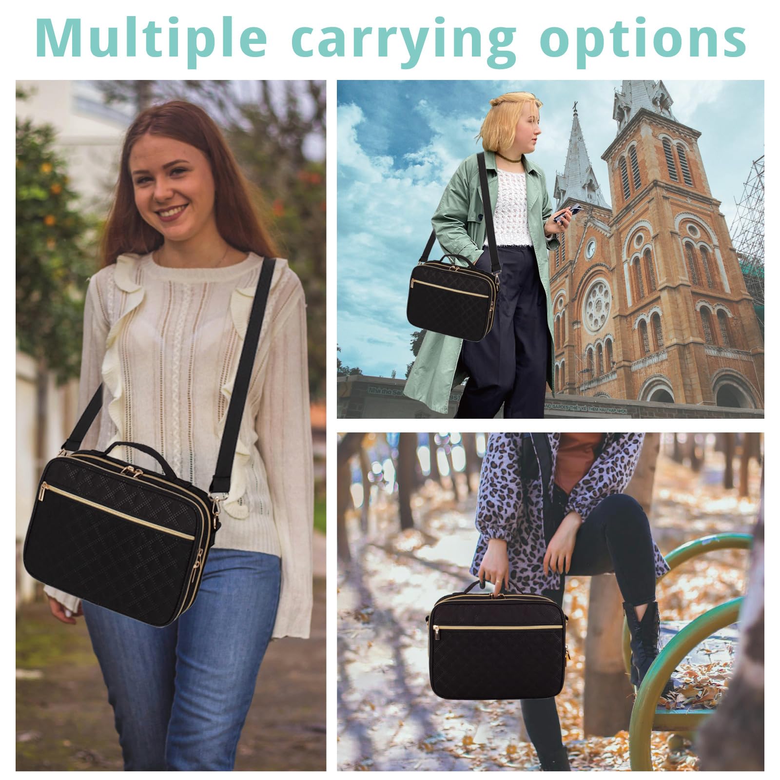 2 Layers Bible Cover for Women, Large Bible Case with Handles & Shoulder Strap, Carrying Bible Bag with Pocket