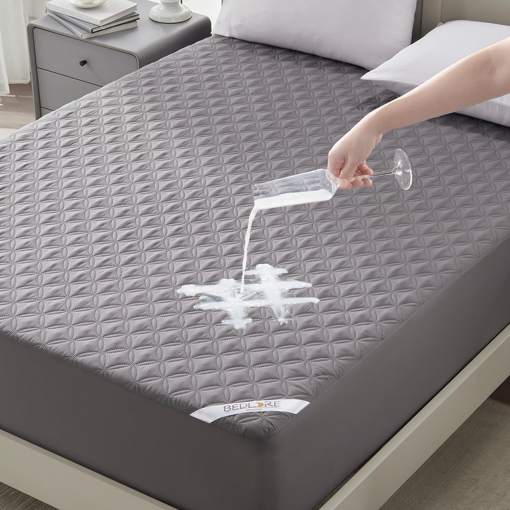 Waterproof Mattress Protector, Noiseless Queen Size Mattress Pad with Deep Pocket Fitted Up to 6"-21", Soft & Breathable Dirt-Proof Bed Mattress Cover Washable for Home, Bedroom, Hotel (Gray)