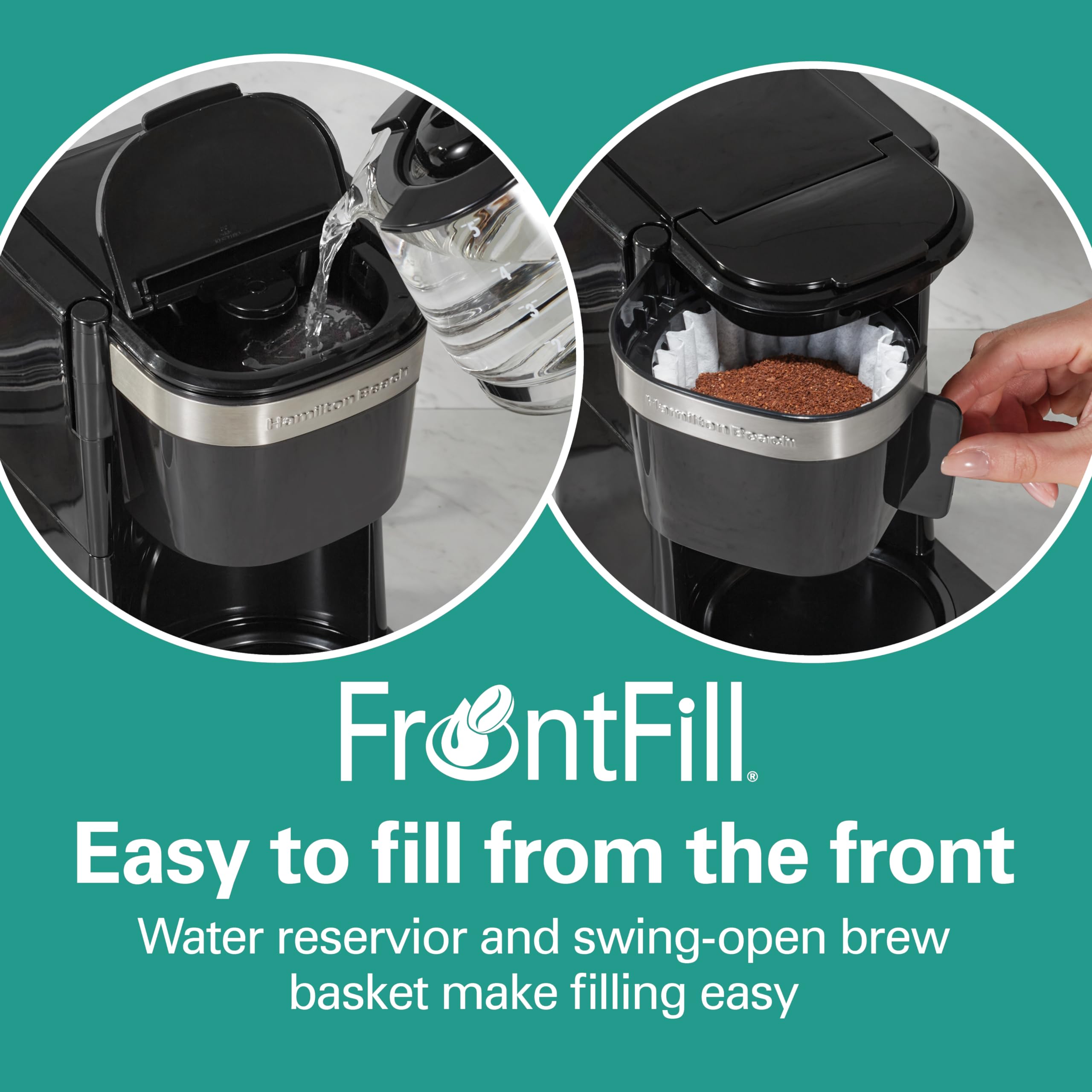 Hamilton Beach FrontFill Mini Brew 5 Cup Coffee Maker, Compact Drip Coffee Maker with Glass Carafe, Auto Pause & Pour, Illuminated On/Off Switch, Black (46112)