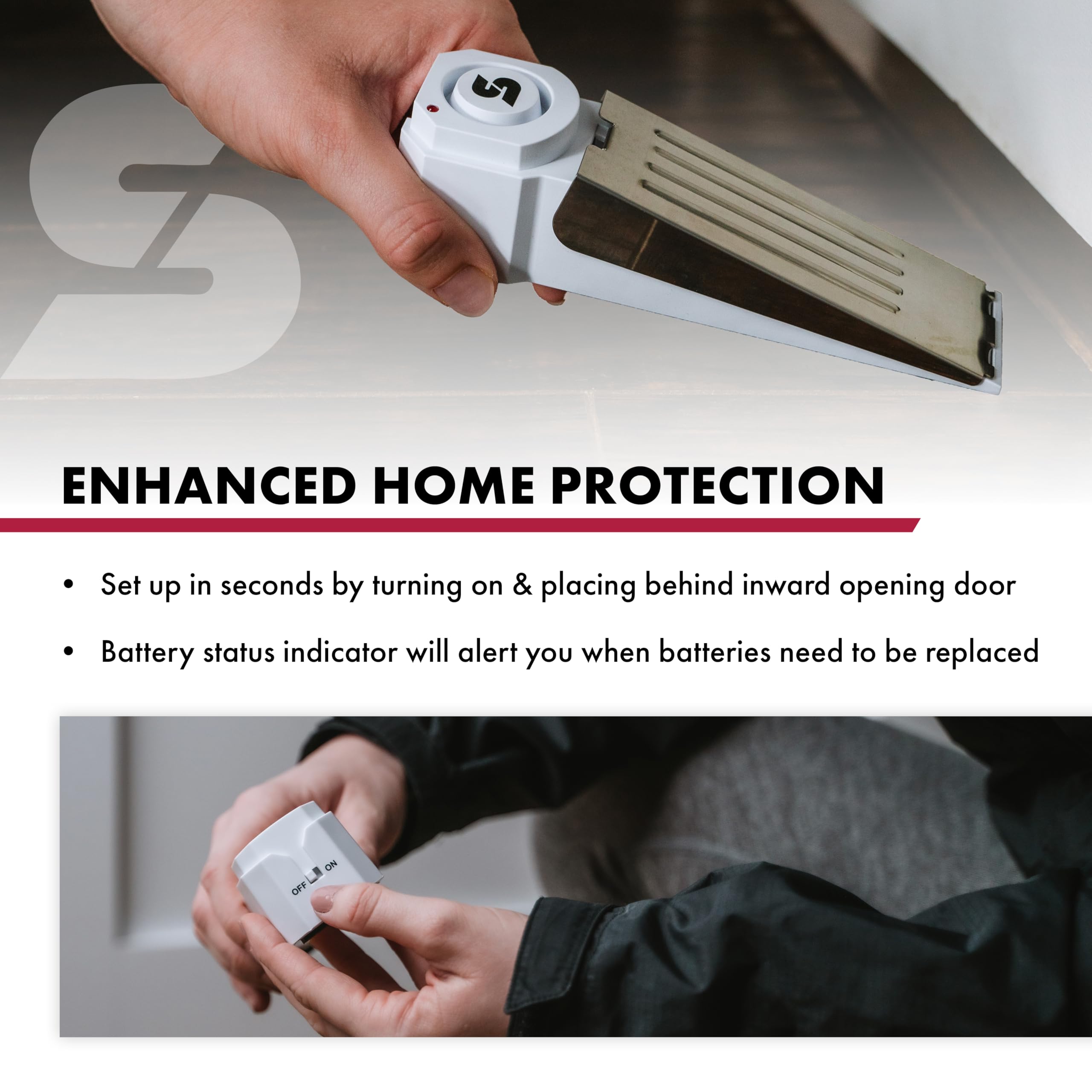 Sabre Wedge Door Stop Security Alarm with 120dB Siren, Great for Home, Travel, Apartment or Dorm
