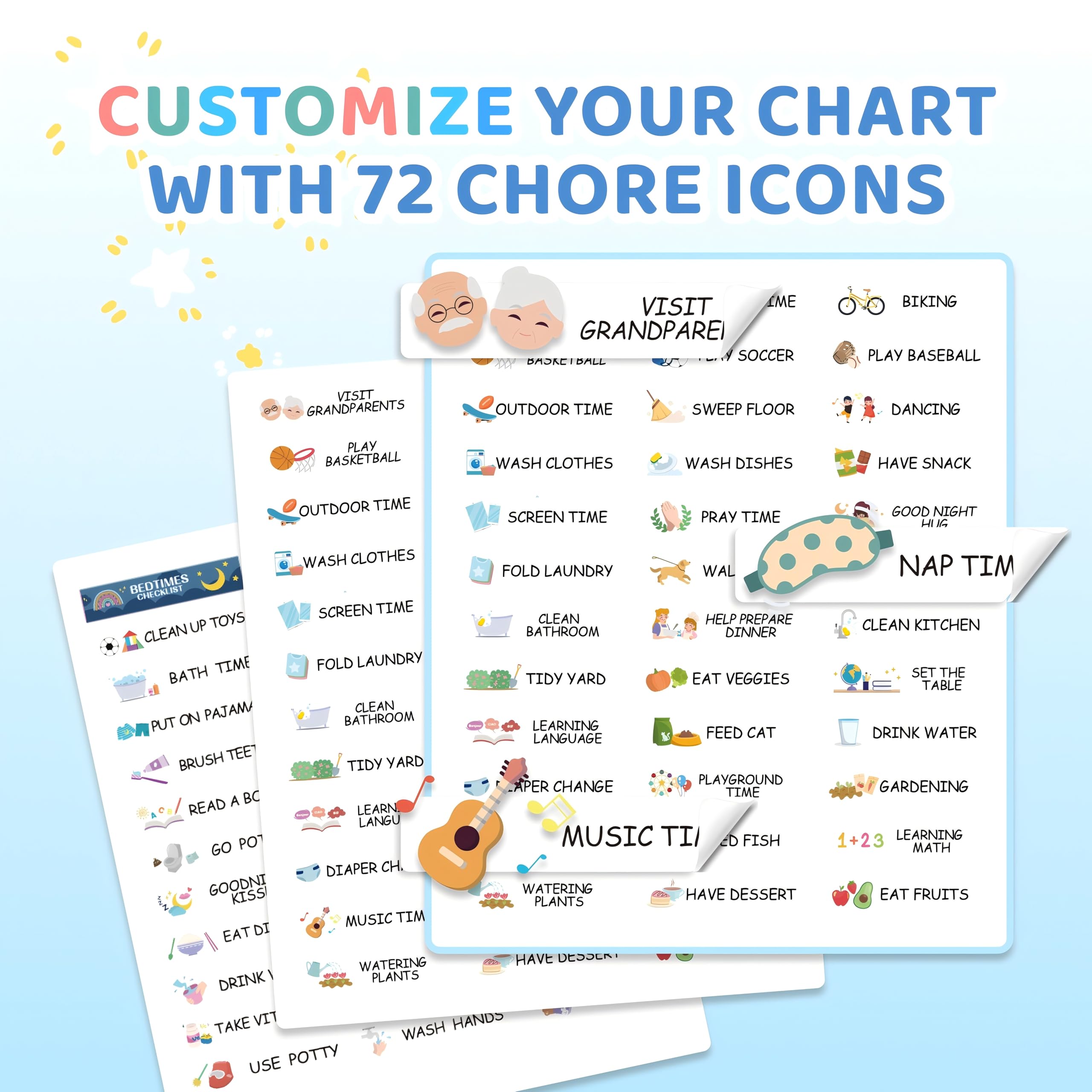 3 in 1 Bedtime/Morning/Daily Routine Chart for Kids, Magnetic Chore Chart for Kids, Behaviour Chart for Kids Toddlers to Do List Board for Home