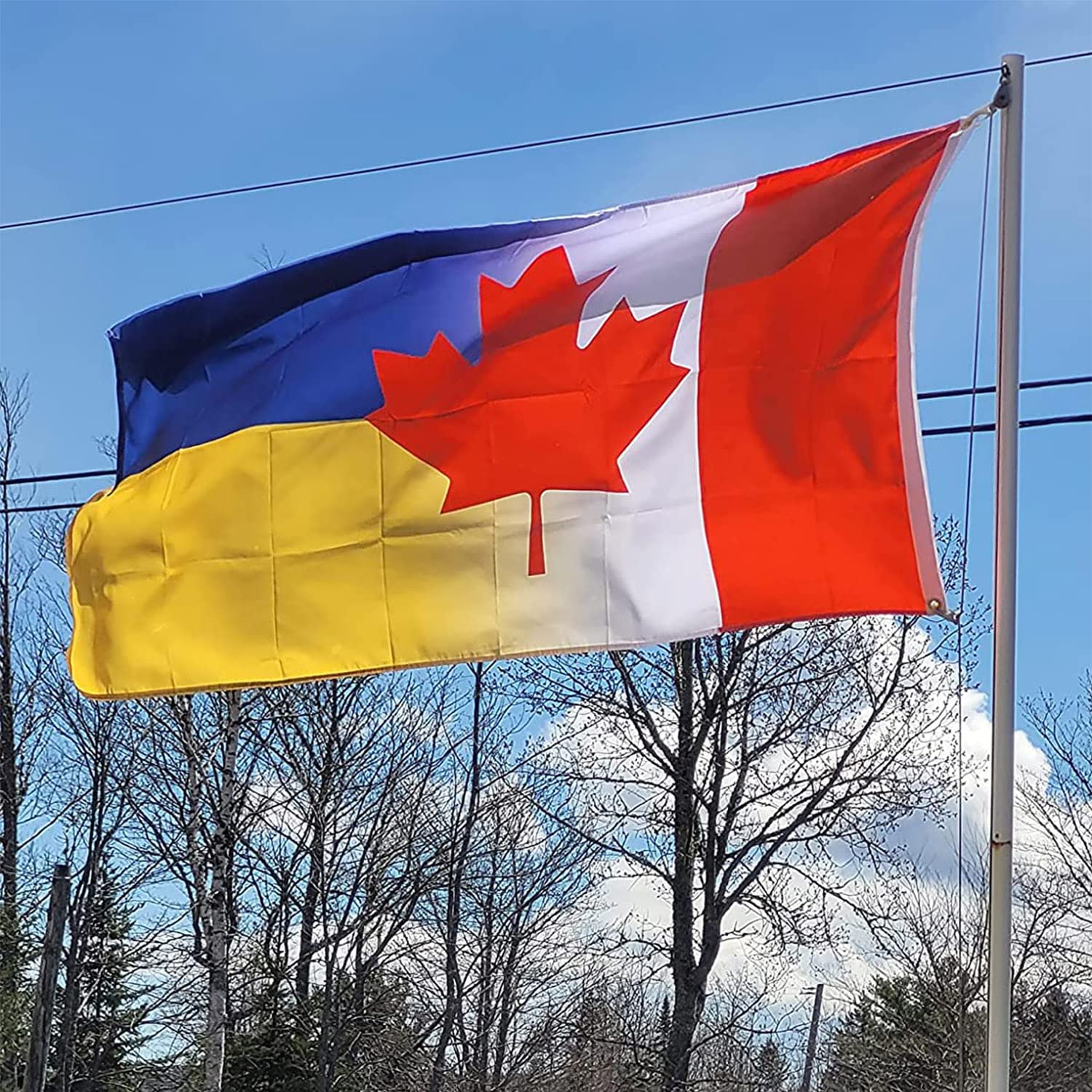Canada Ukraine Flag 3x5 Ft -Double Sided Print Canadian Ukrainian National Flags Polyester with Two Brass Grommets 3x5 Foot Flag Decorations House Banner