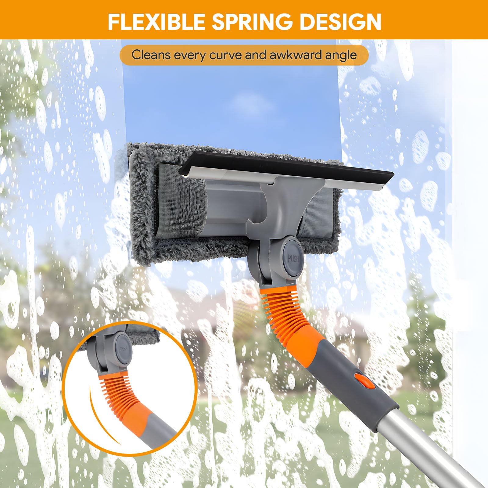 Window Cleaning Tools - Squeegee Window Cleaner - 2-in-1 Multifunctional Shower Squeegee Extendable - Windows Washing Tools for Outdoor Indoor Car