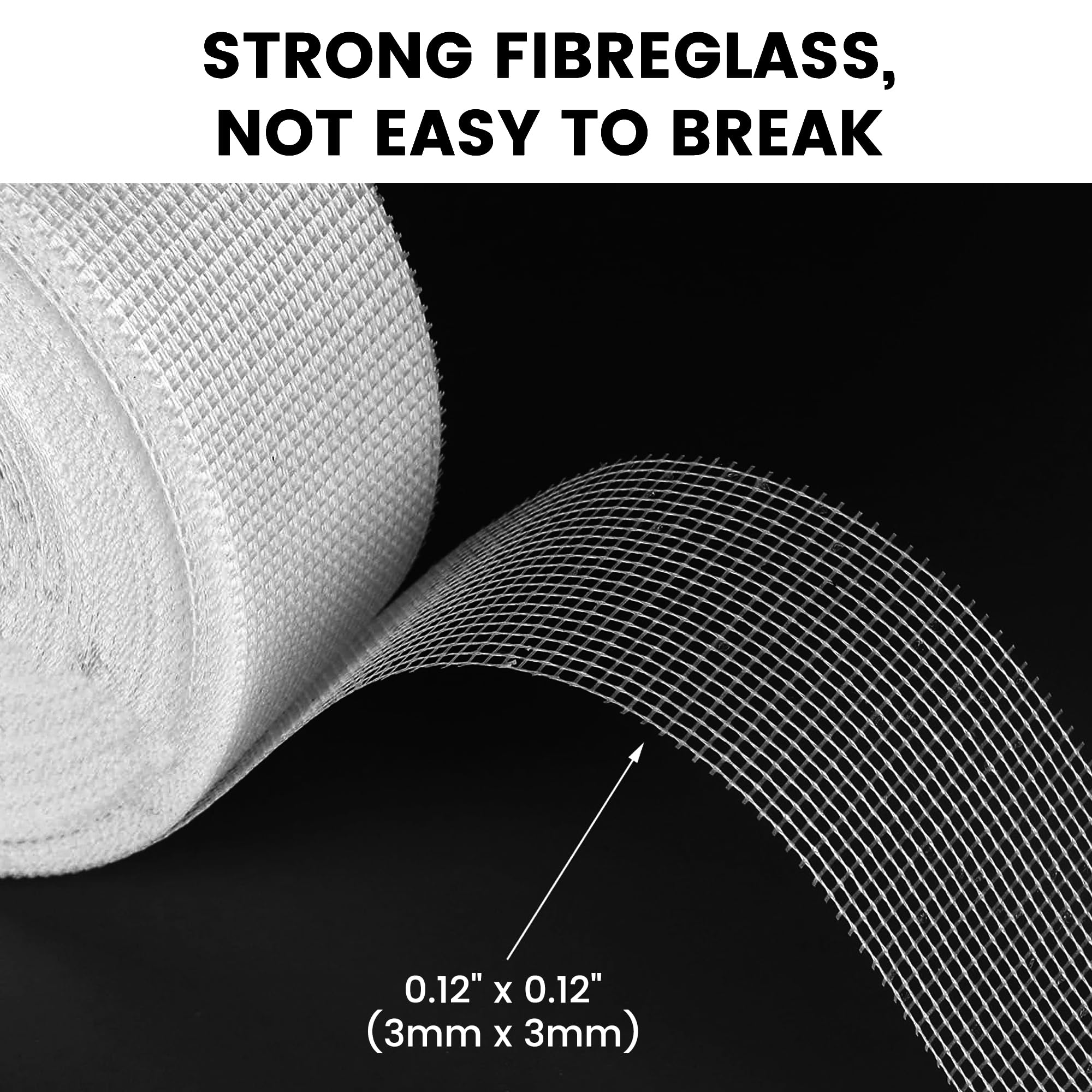 TAPEBEAR Drywall Tape Fiberglass Mesh Tape 2" x 148Feet, Self-Adhesive Joint Tape for Drywall Repair, Wall Seam Sheetrock Hole Ceiling Crack Repair, 3Rolls