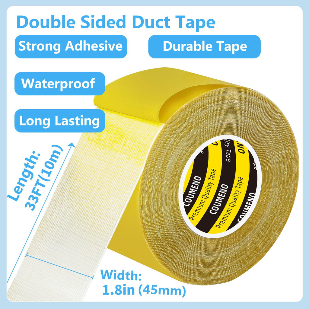 COUMENO Double Sided Tape Heavy Duty?Multipurpose Non-Marking Tape for Home Decor, Office,Super Sticky Clear Tape 1.8inX 33FT