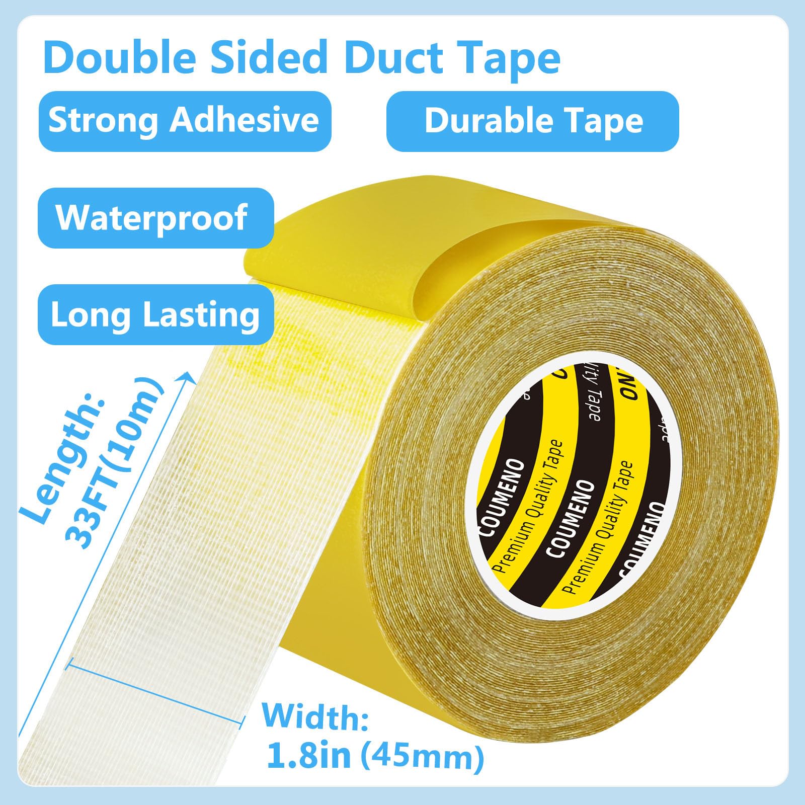 COUMENO Double Sided Tape Heavy Duty?Multipurpose Non-Marking Tape for Home Decor, Office,Super Sticky Clear Tape 1.8inX 33FT