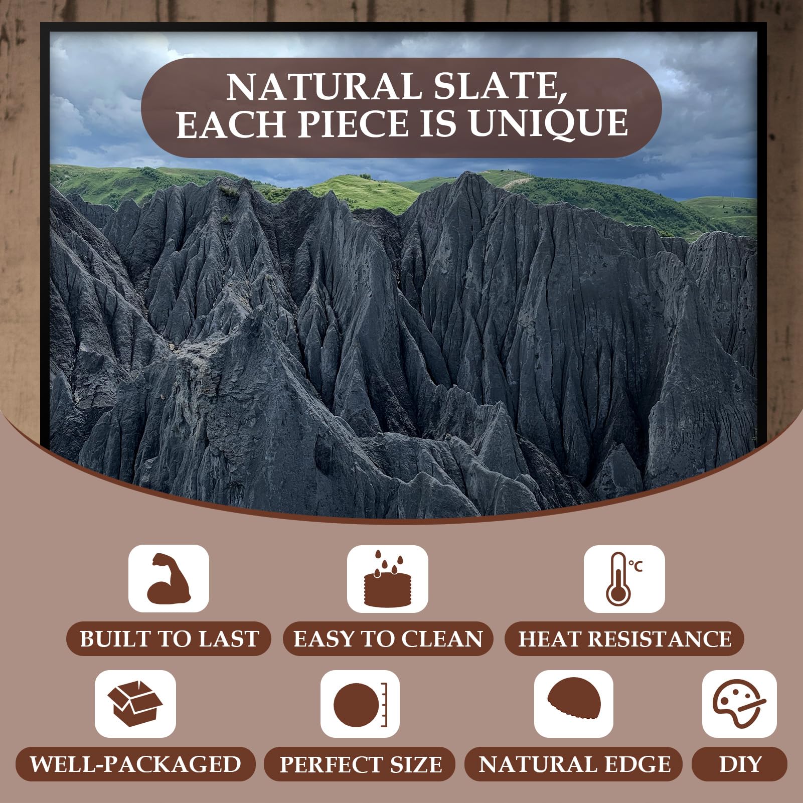 Slate Drink Coasters with Metal Holder, GOH DODD Set of 8 Black Coasters, 4 Inch Stone Coaster Set Coffee Table Decor Tabletop Protection for Home Kitchen Housewarming Gifts Wedding Party, Round