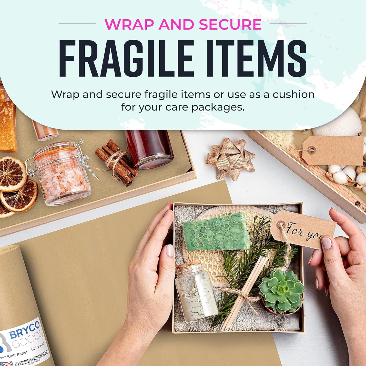 Bryco Goods 18" x 1200"(100’) Brown Wrapping Paper - Kraft Paper Roll for Packing, Arts & Crafts, Gift Wrapping, Bulletin Board, Banner, Bouquet Flower, Table Covering, Shipping & Moving Supplies