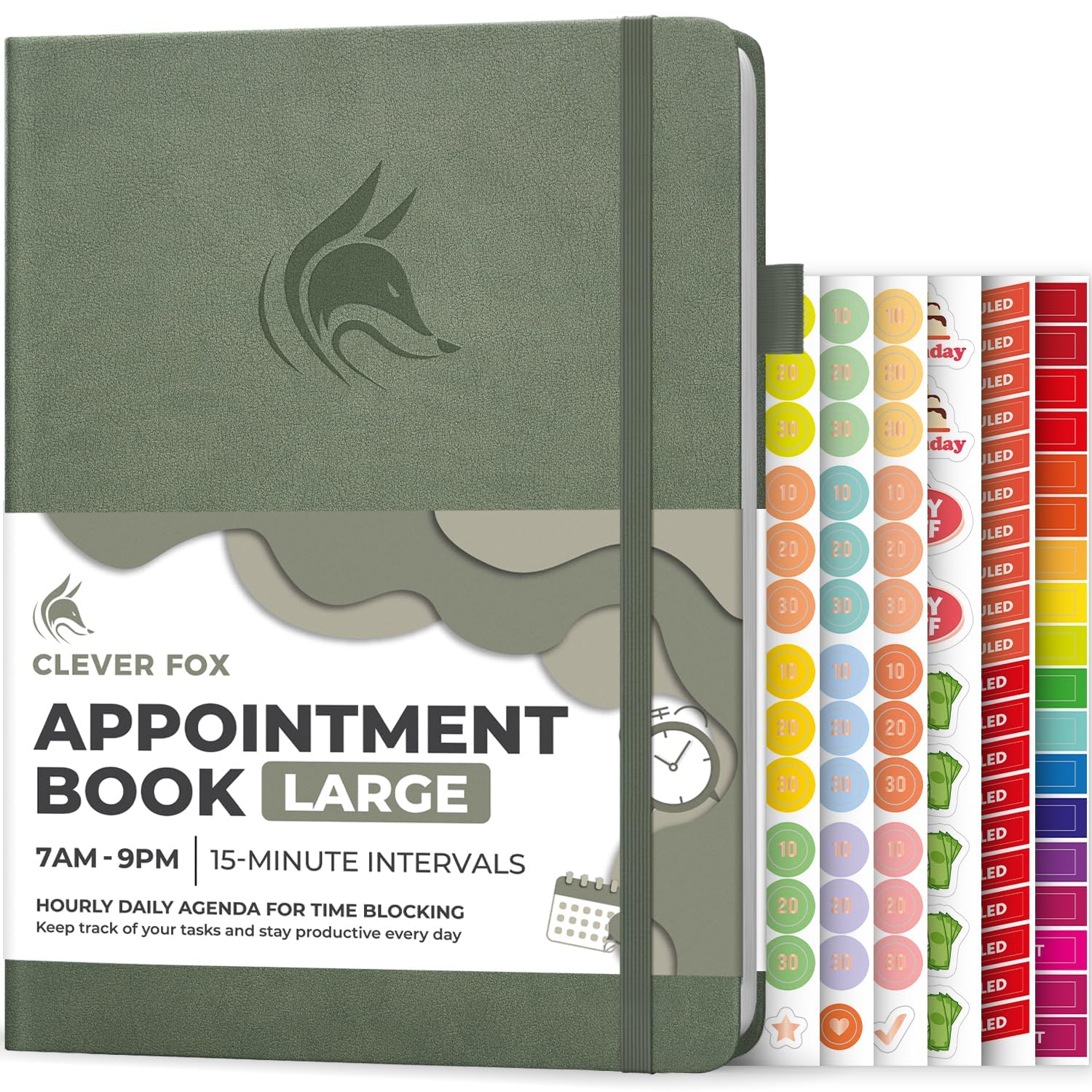 Clever Fox Appointment Book – Hourly Schedule Planner with 15-Minute Increments – Time Box Planner for Daily Work & To-Dos – Weekly & Monthly Spreads, Undated, Hardcover, 8.3x11″ (Cypress)