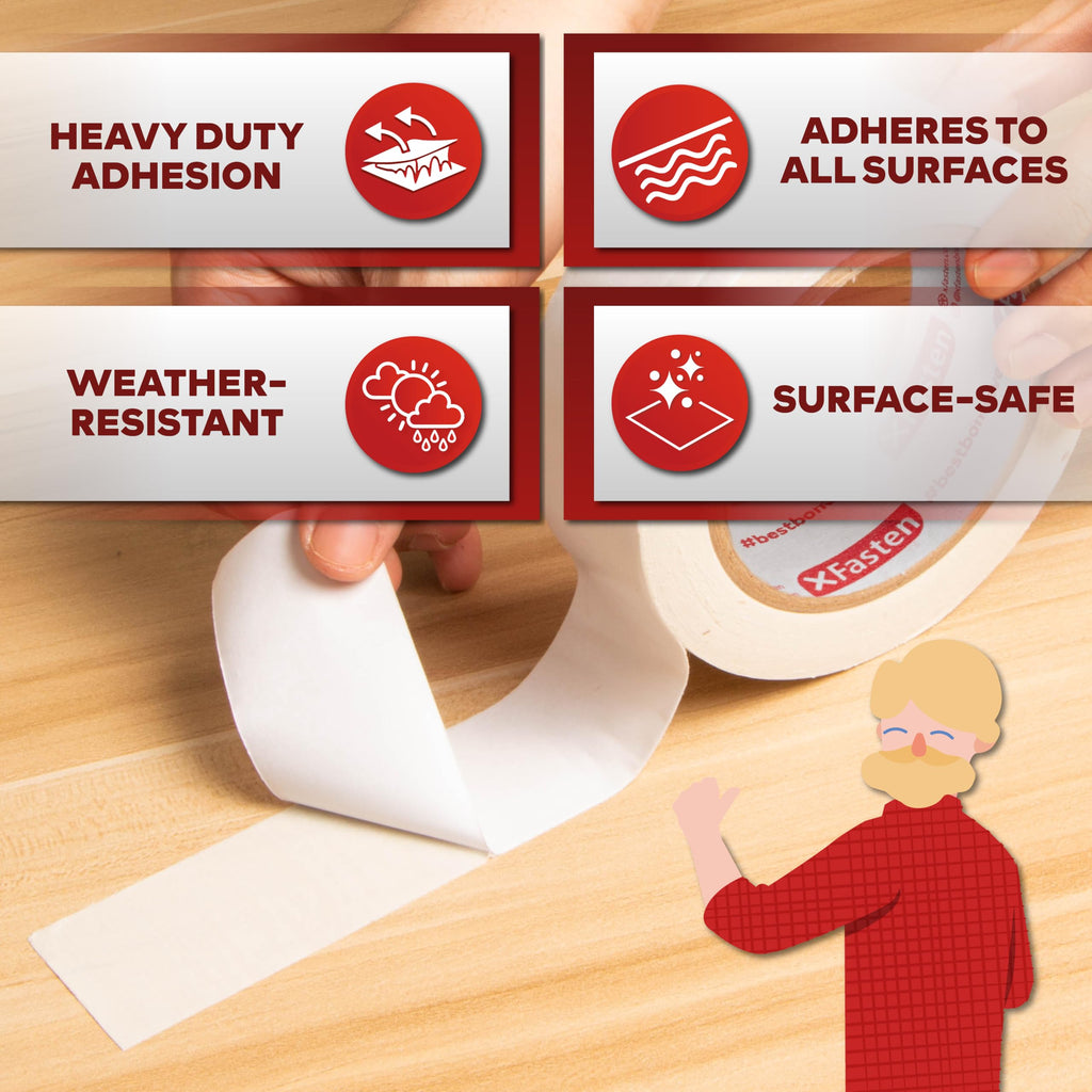 XFasten Double Sided Tape, Removable, 1-Inch by 20-Yard (Pack of 3) Ideal as a Gift Wrap Tape, Holding Carpets, and Woodworking