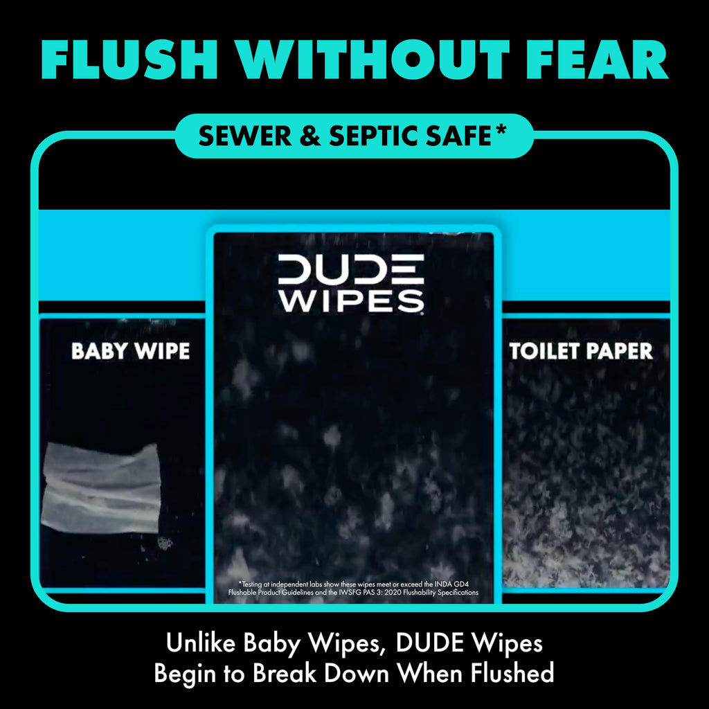 DUDE Wipes Flushable Wet Wipes Dispenser, Mint Chill, 48 Count (Pack of 3) Scented Wet Wipes with Vitamin-E, Aloe, Eucalyptus & Tea Tree Oils for at-Home Use, Septic and Sewer Safe