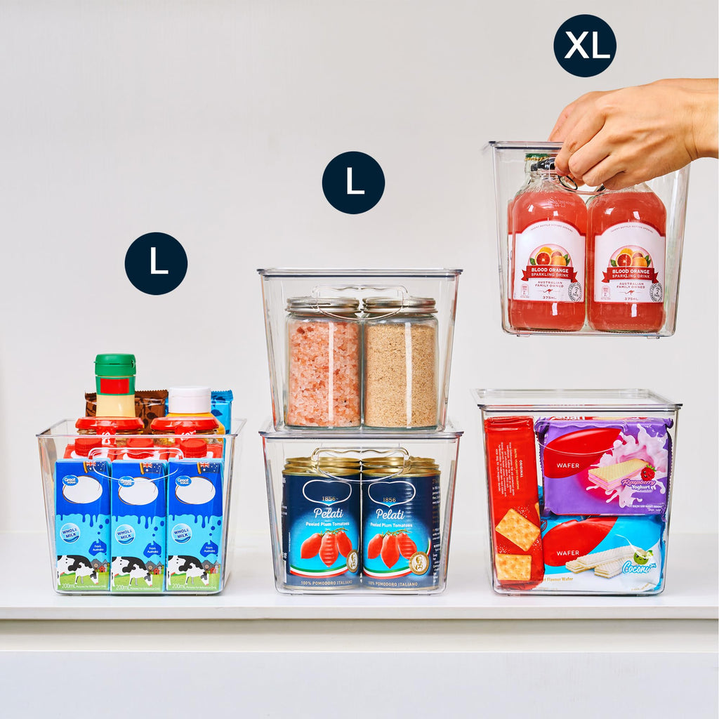theaoo Clear Storage Bins with Lids Stackable - Large Plastic Containers for Pantry Organization and Storage - Perfect for kitchen,Fridge,Laundry Room,Bathroom,Garage,Closet,Cabinet Organizer - 4 Pack