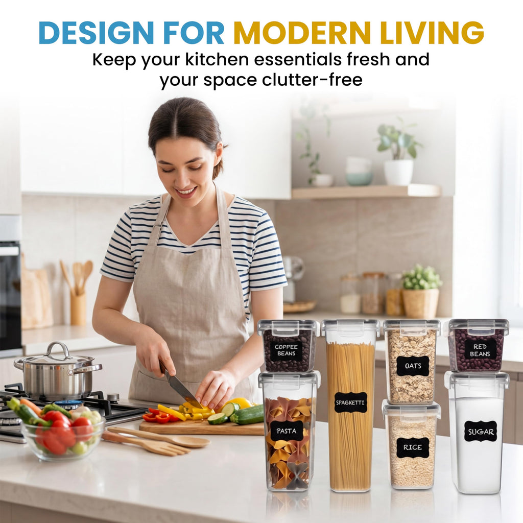 Shazo 7PC Food Storage Containers with Lids, Airtight Food Storage Containers Set for Pantry Organization, BPA Free Kitchen Canisters for Flour Sugar Pasta Cereal, Stackable Kitchen Storage Containers