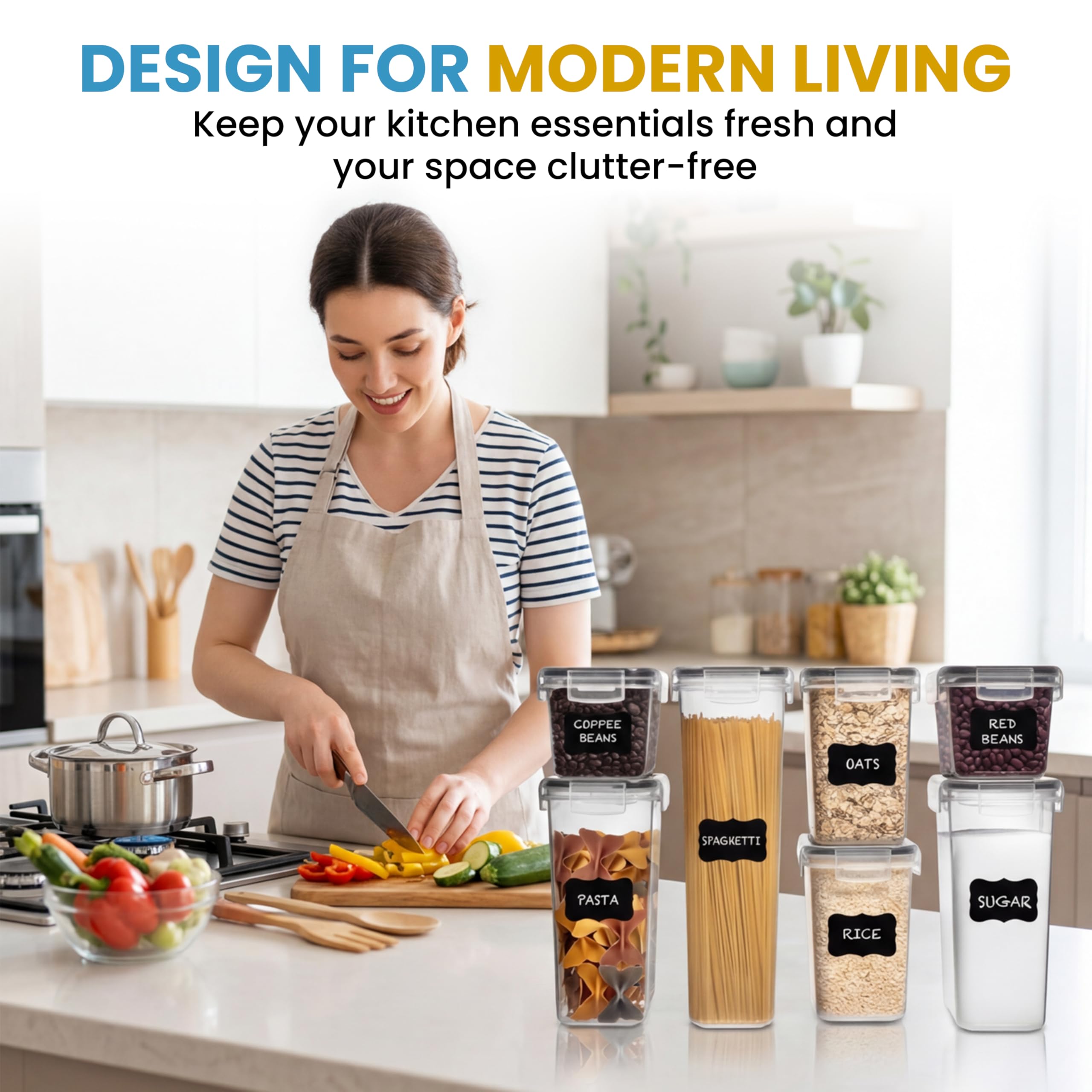 Shazo 7PC Food Storage Containers with Lids, Airtight Food Storage Containers Set for Pantry Organization, BPA Free Kitchen Canisters for Flour Sugar Pasta Cereal, Stackable Kitchen Storage Containers
