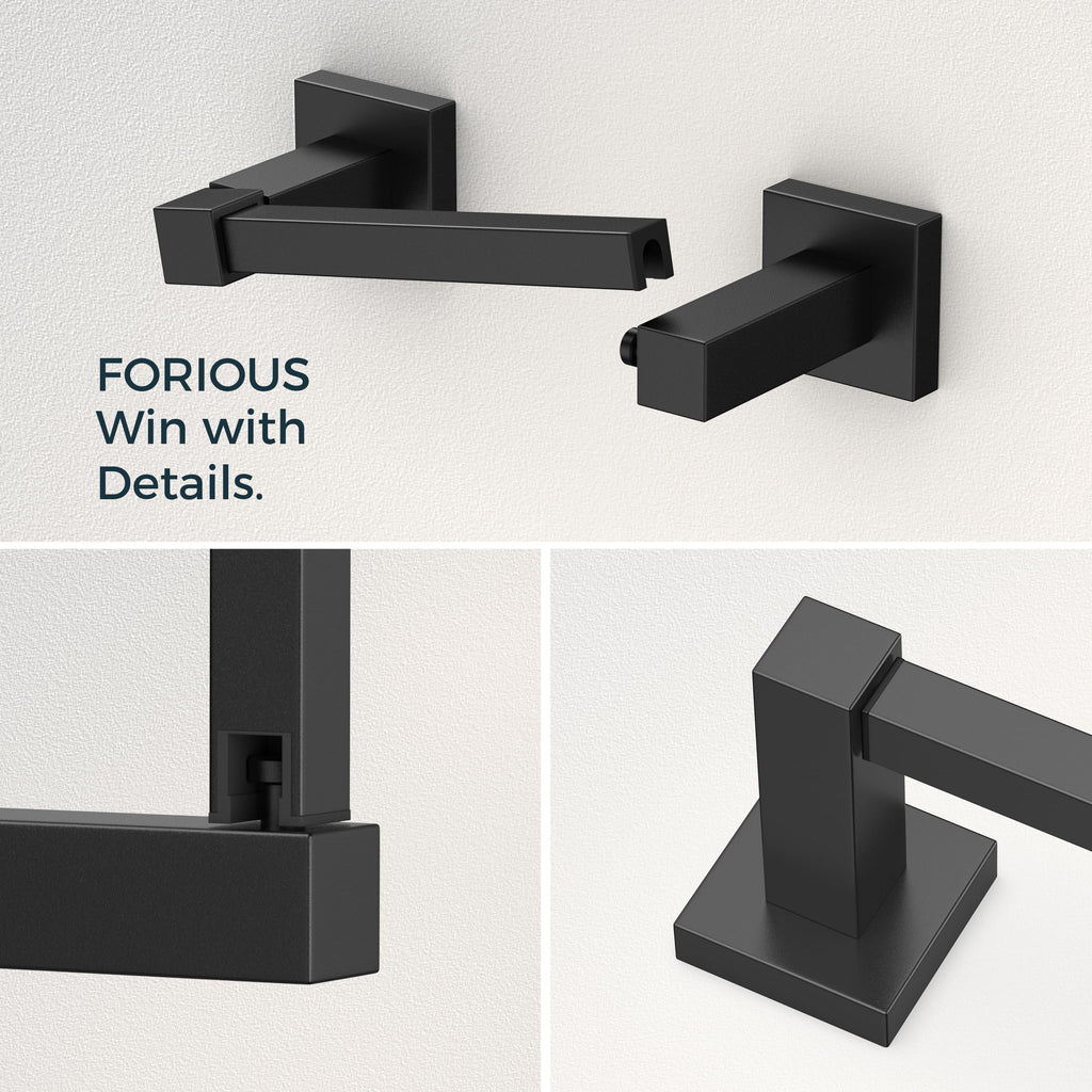 FORIOUS Toilet Paper Holder, SUS304 Stainless Steel Bathroom Hardware Set Wall Mounted with Double Post Pivoting Toilet Tissue Roll Holders, Towel Ring for Bathroom RV Kitchen, Matte Black