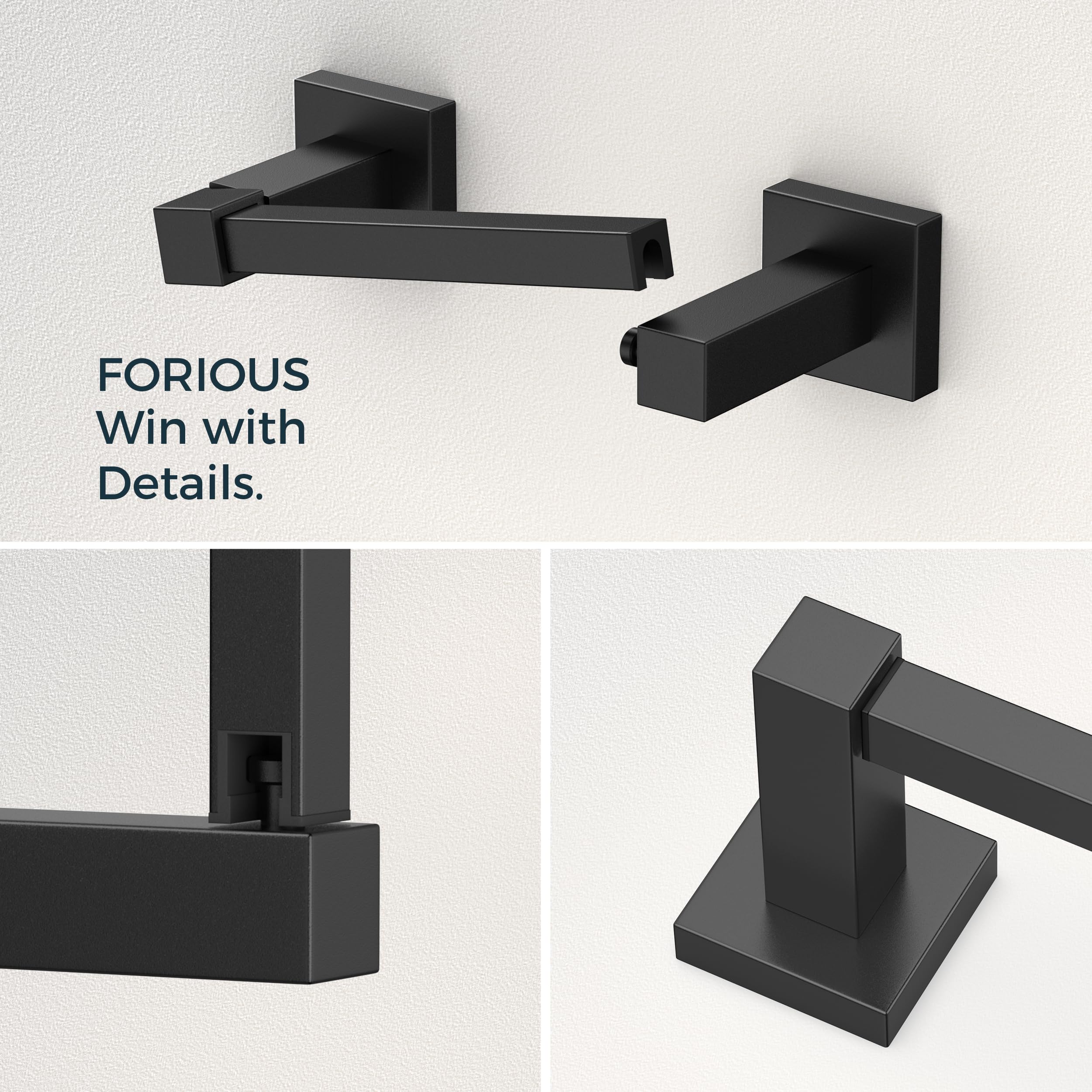 FORIOUS Toilet Paper Holder, SUS304 Stainless Steel Bathroom Hardware Set Wall Mounted with Double Post Pivoting Toilet Tissue Roll Holders, Towel Ring for Bathroom RV Kitchen, Matte Black