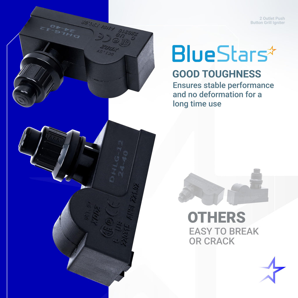 BlueStars DHLG-12 2 Outlet Push Button Grill Ignitor - Spark Generator for Broil King, Broil-Mate, Charbroil, Kenmore, Nexgrill, Jackson, Sterling, Perfect Flame Electronic Igniter