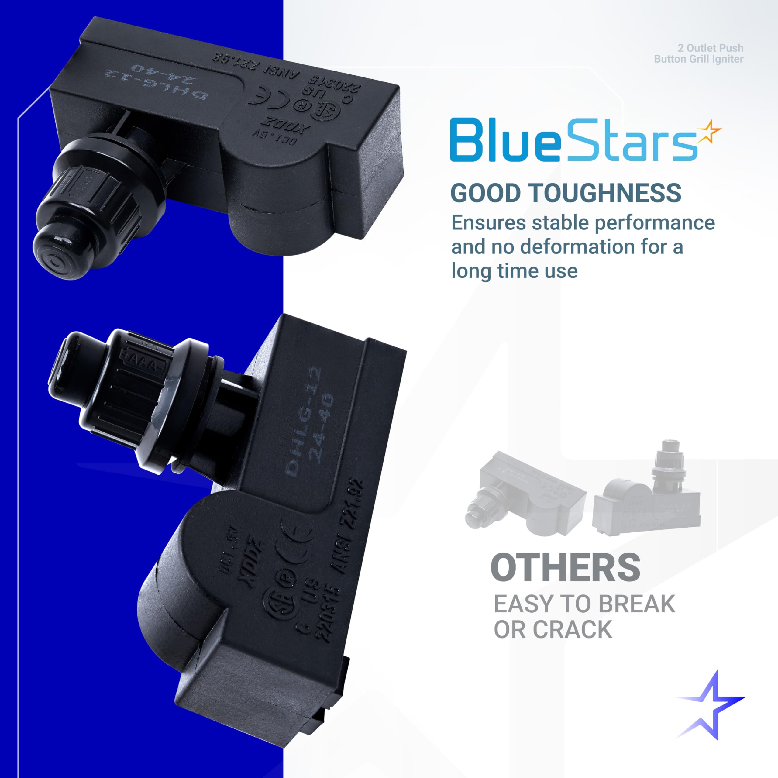BlueStars DHLG-12 2 Outlet Push Button Grill Ignitor - Spark Generator for Broil King, Broil-Mate, Charbroil, Kenmore, Nexgrill, Jackson, Sterling, Perfect Flame Electronic Igniter