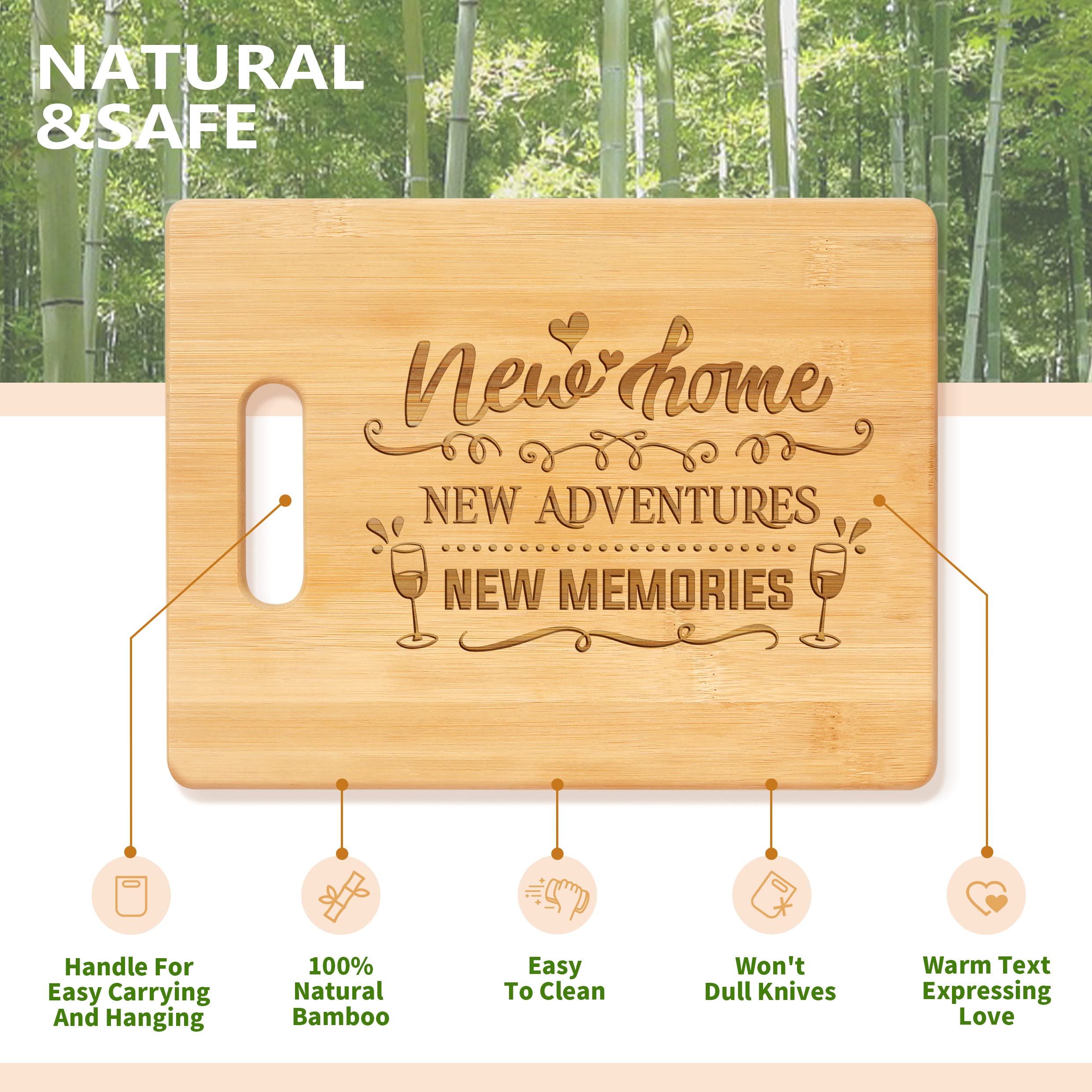 House Warming Gifts New Home, Best Housewarming Gifts for Couple Women Friends Family - Personalized Engraved Bamboo Cutting Board - Special New Home Gift Ideas Kitchen Decor