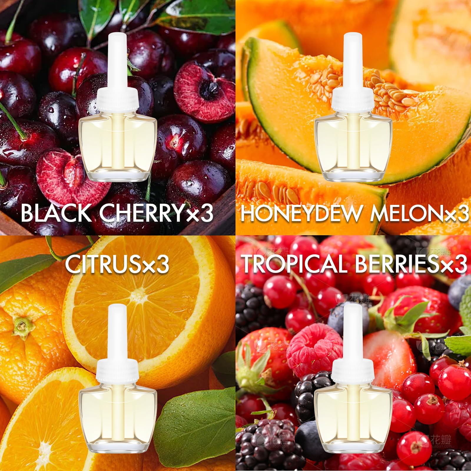 Plug In Air Fresheners for Home, 12ct – Black Cherry, Tropical Berries, Citrus, Honeydew Melon, Wall Plug in Refills, Room Freshener for Home, Compatible with Air Wick & Glade, Not for Glad Plus