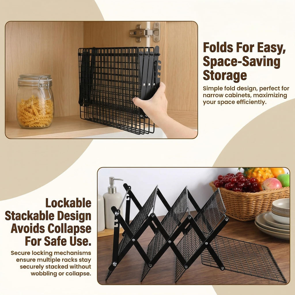SCDGRW 4-Tier Collapsible Baking Cooling Rack, Small Grid Wire with 3 Adjustable Modes, Non-Stick Heavy Duty Wire Cooling Rack for Roasting, Cooking, Drying