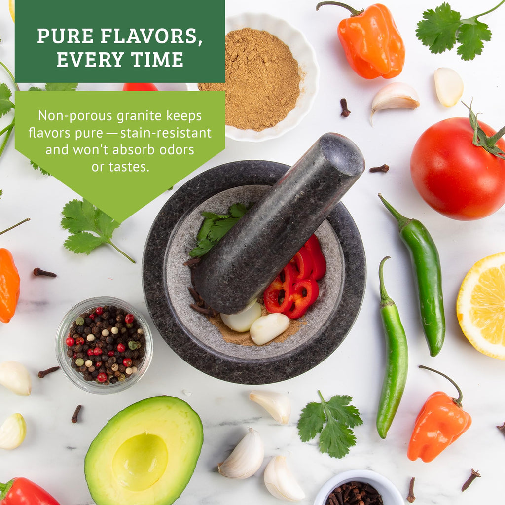 Chef Tacos Mortar and Pestle Set, Granite Kitchen Grinder, 3-Inch 1.3-Cup Capacity | Heavy-Duty Molcajete for Guacamole, Spices, and Herb Grinding (Grey)
