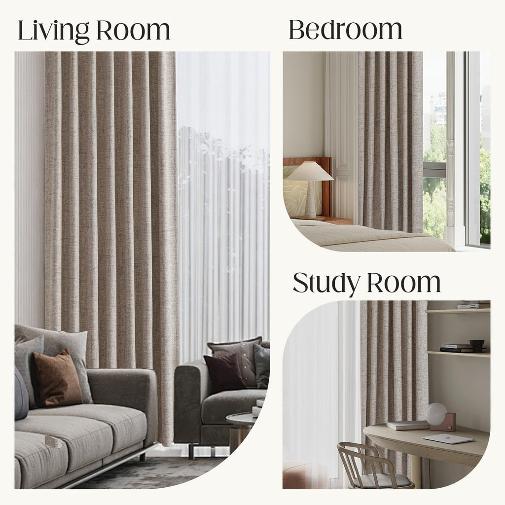 CUCRAF 100% Blackout Curtains 2 Panels,Linen Black Out Curtains 84 Inch Long Room Darkening Thermal Insulated Opaque Curtains for Bedroom Living,Back Tab & Rod Pocket (52Wx84L Inch, Linen)