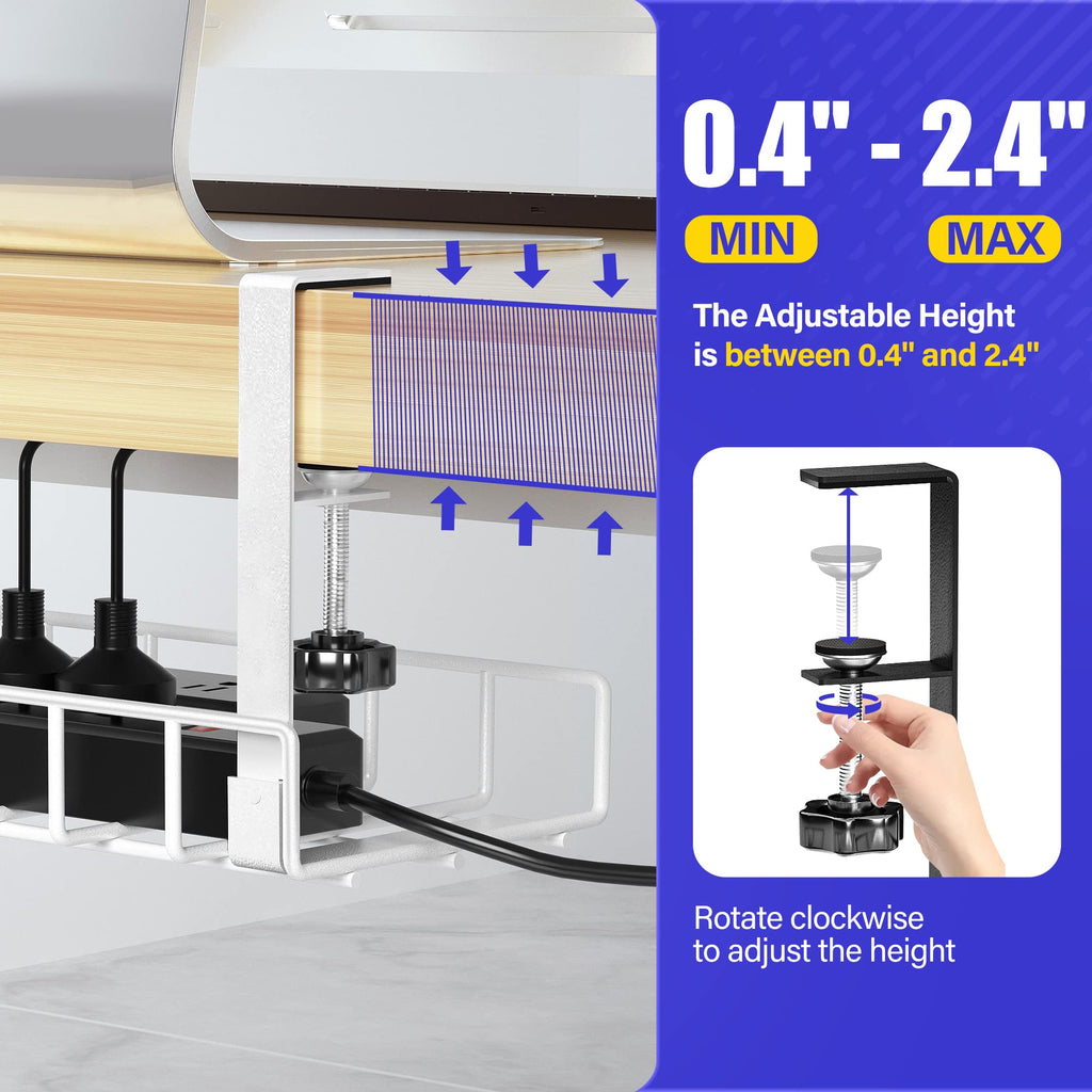 Under Desk Cable Management Tray, Xpatee Upgraded Wire Management No Drill No Screws, Cable Tray with Clamp for Wire Organizers, Computer Cord Rack for Office, Home - No Damage to Desk White