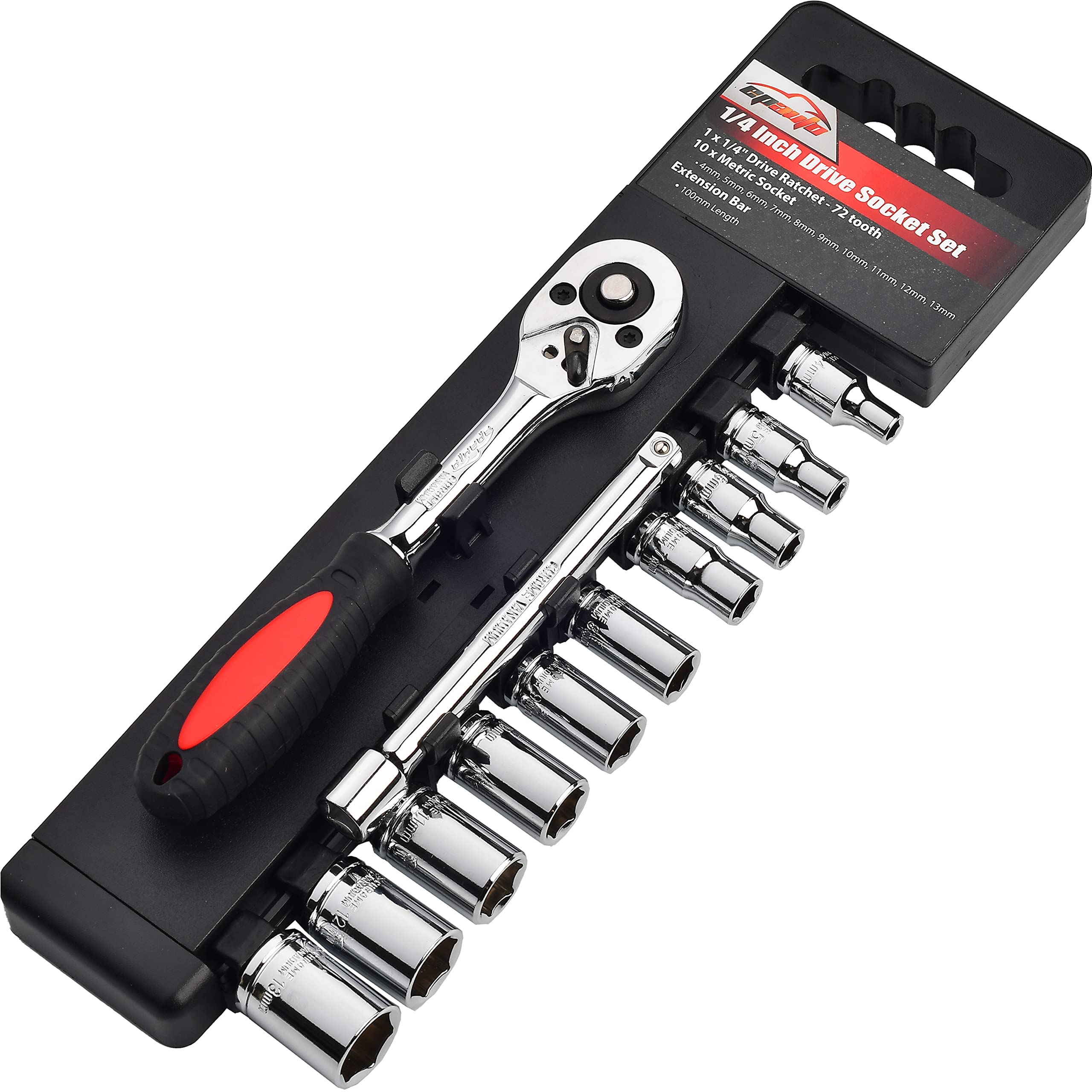 EPAuto 1/4-Inch Drive Socket Set with 72 Tooth Reversible, 12 Pieces