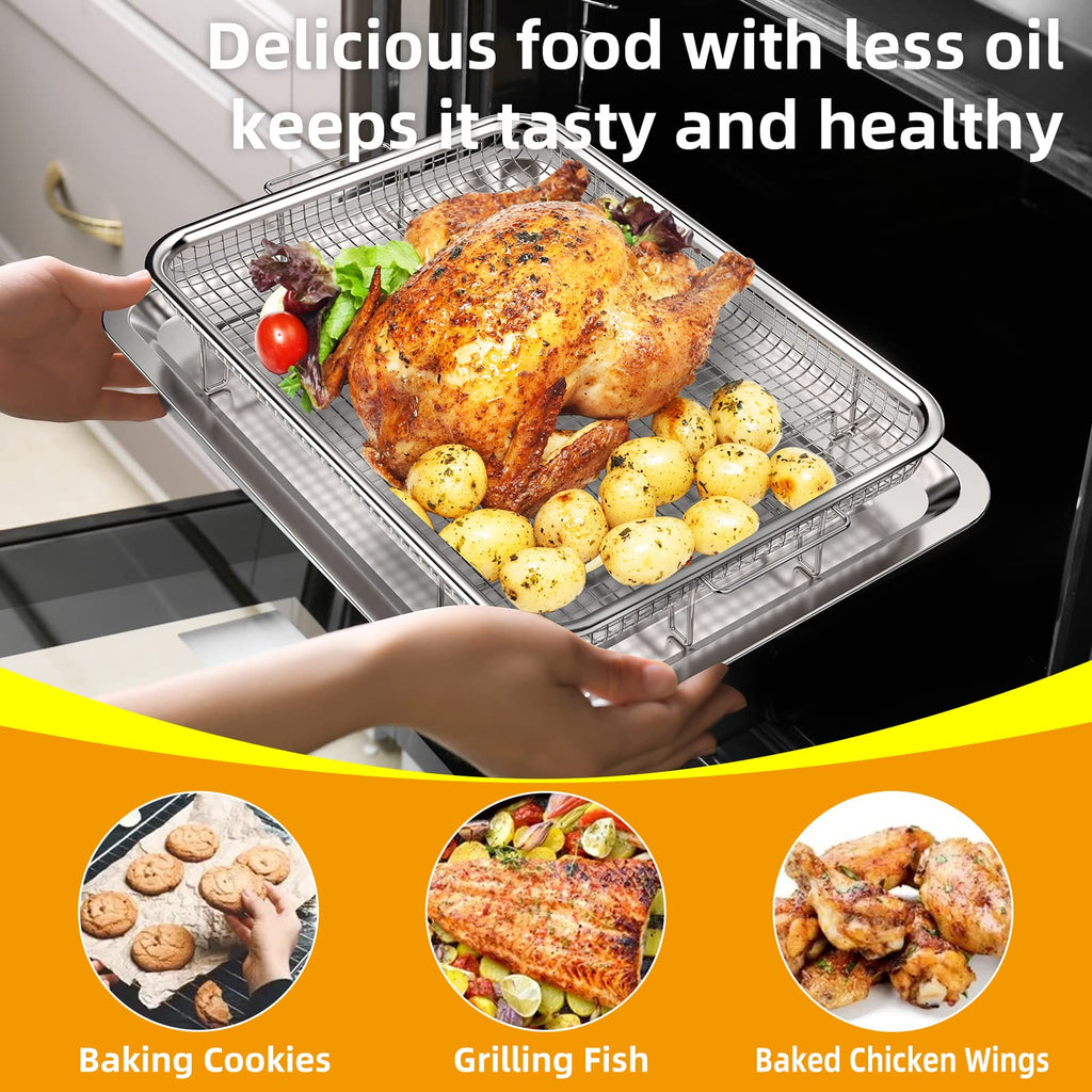 Air Fryer Basket, Large Size 15.6“ x 11.6“ Air Fryer Tray with 30 PCS Parchment Paper for Oven, YEPATER Stainless Steel Air Fryer Pan with Crisper Tray for Baking Fries,Bacon,Chicken