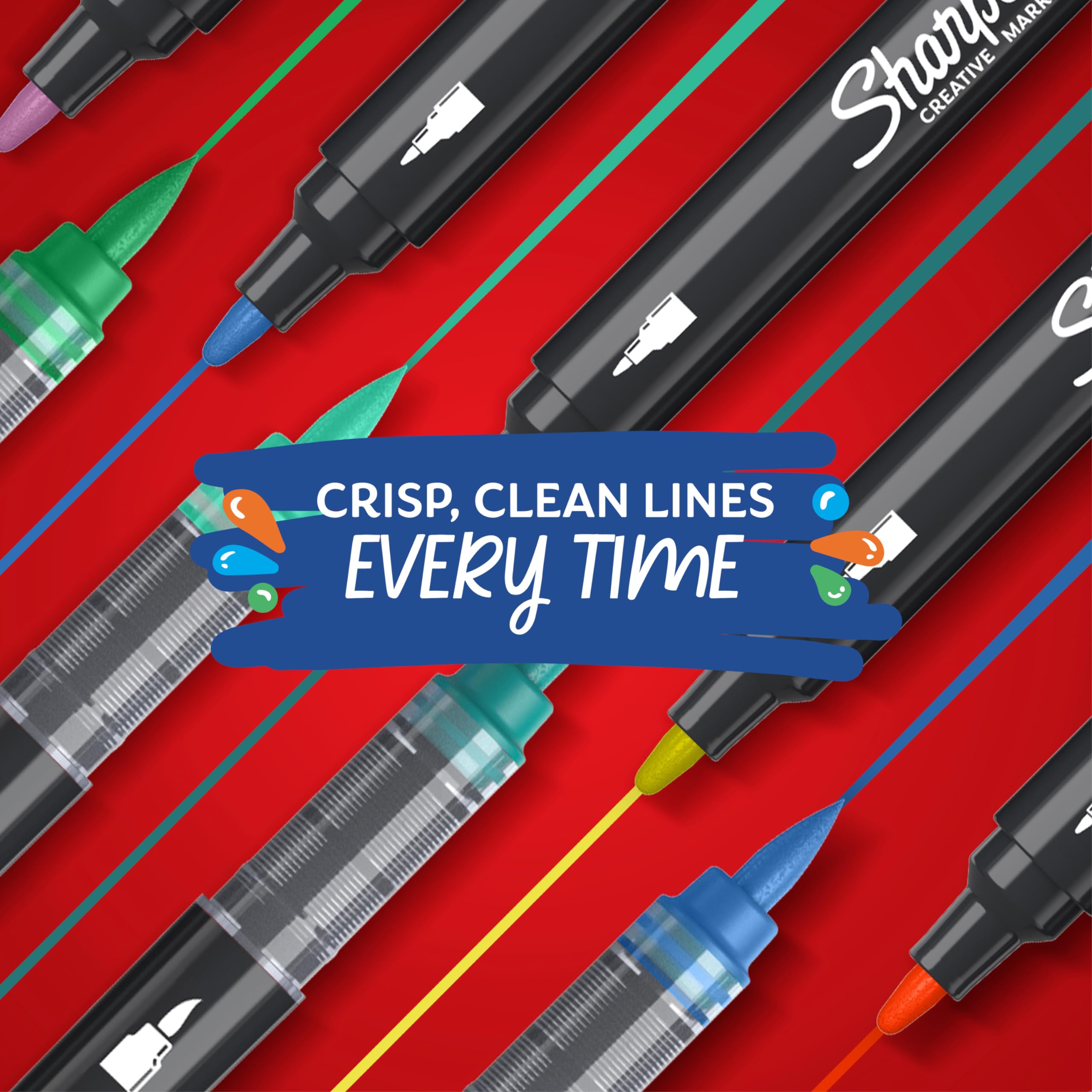 Sharpie Creative Markers, Water-Based Acrylic Markers, Brush Tip, Assorted Colours, 12 Count