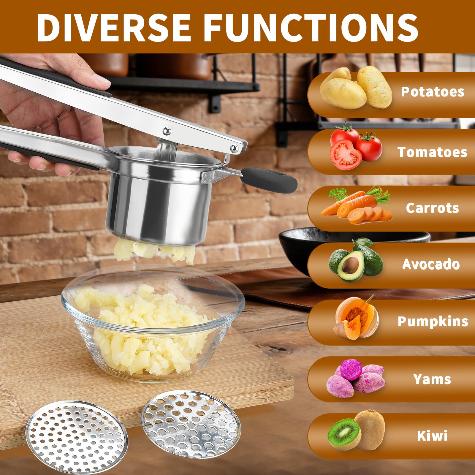 Roryimke 15oz Potato Ricer Heavy Duty Stainless Steel 3 Interchangeable Discs Potato Masher Spaetzle Maker with Silicone Handle Kitchen Tool Perfect Ricer for Mashed Potatoes