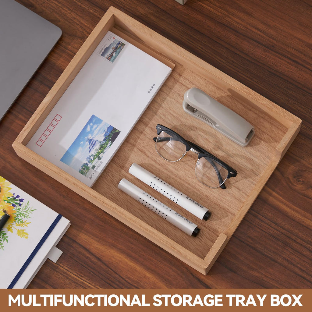 KIRIGEN Wood Letter Tray, Single-Tier Front-Load Desktop Paper Organizer, Wooden Document Tray for Letter and A4 Paper, File Folder, Mail, Home Office Desk, 13.77 x 10.62 x 2.16 Inch, TP-NA