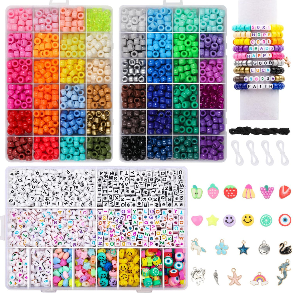 Song Xi 3500pcs Pony Beads for Bracelets, Friendship Bracelet Kit Included Letter Beads, Kandi Bead, Number Charm Bracelet Beads, Elastic Strings, Bracelet Making Kit Crafts for Adults