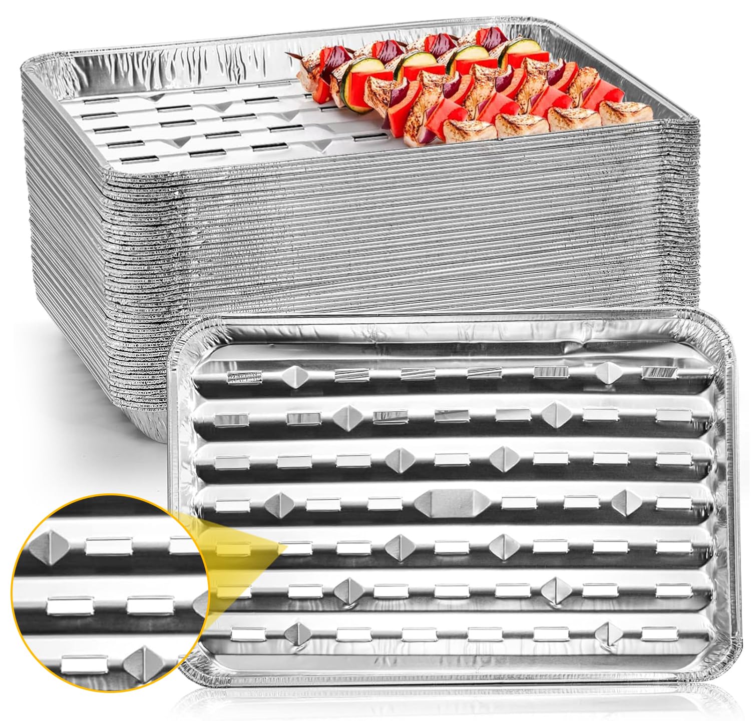 Yesland 30 Pack Disposable Aluminum Pans with Perforated Bottom for Air Circulation - 13.4 x 9 x 1.1 Inch Food Containers, Aluminum Sheet Pans for Cooking, Baking, Heating, Storing, Meal Prep, Takeout